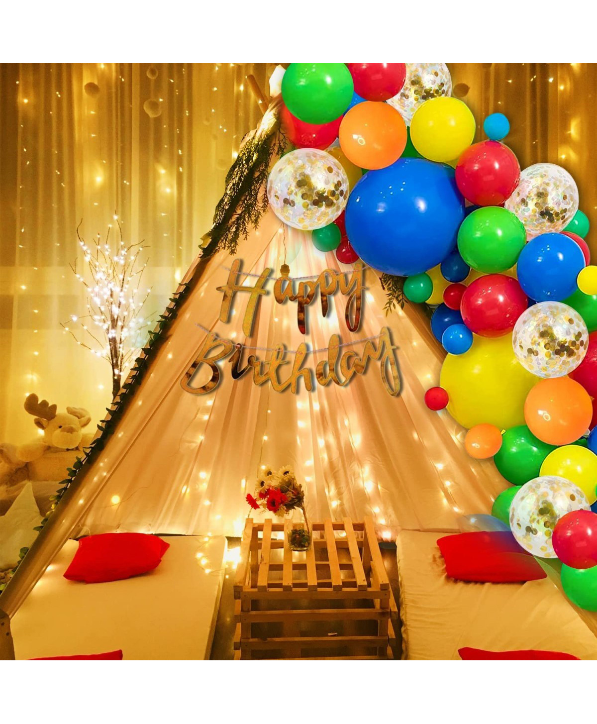 Surprise Decor Birthday Decoration Items-26Pcs|Cabana Tent Decoration Items For Girl|Boy With Net Curtain|Lights| Birthday Decoration Items|Confetti|Multicolour Balloons For Decoration-picture-13