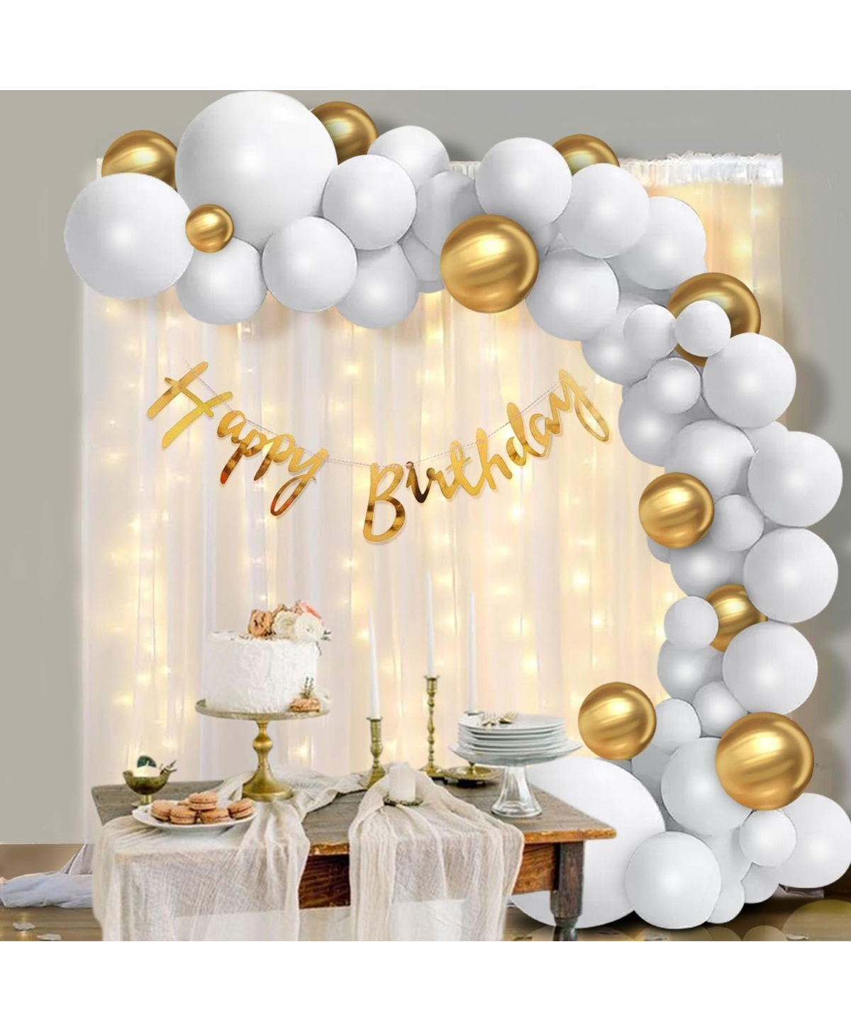 Surprise Decor White Birthday Decoration Items - Huge 69 Pcs White & Golden Balloon Decoration for Birthday| Birthday Decoration Items for Boy | Gold Decorations-image-43