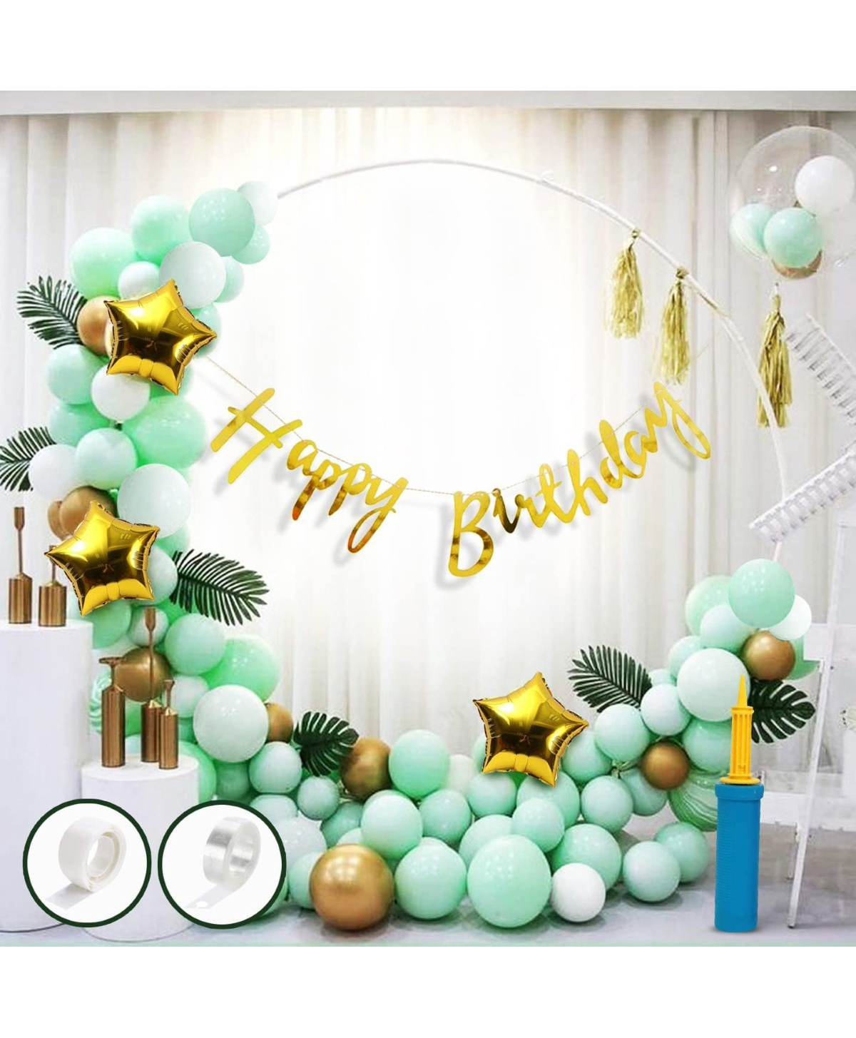 Surprise Decor Green Birthday Decoration Kit - 43 Pcs Set, Birthday Decoration Items For Boy, Girl | Happy Birthday Banner(Cardstock) | Green Metallic Balloons | Arch Strip, Balloon Pump For Decoration-picture-13
