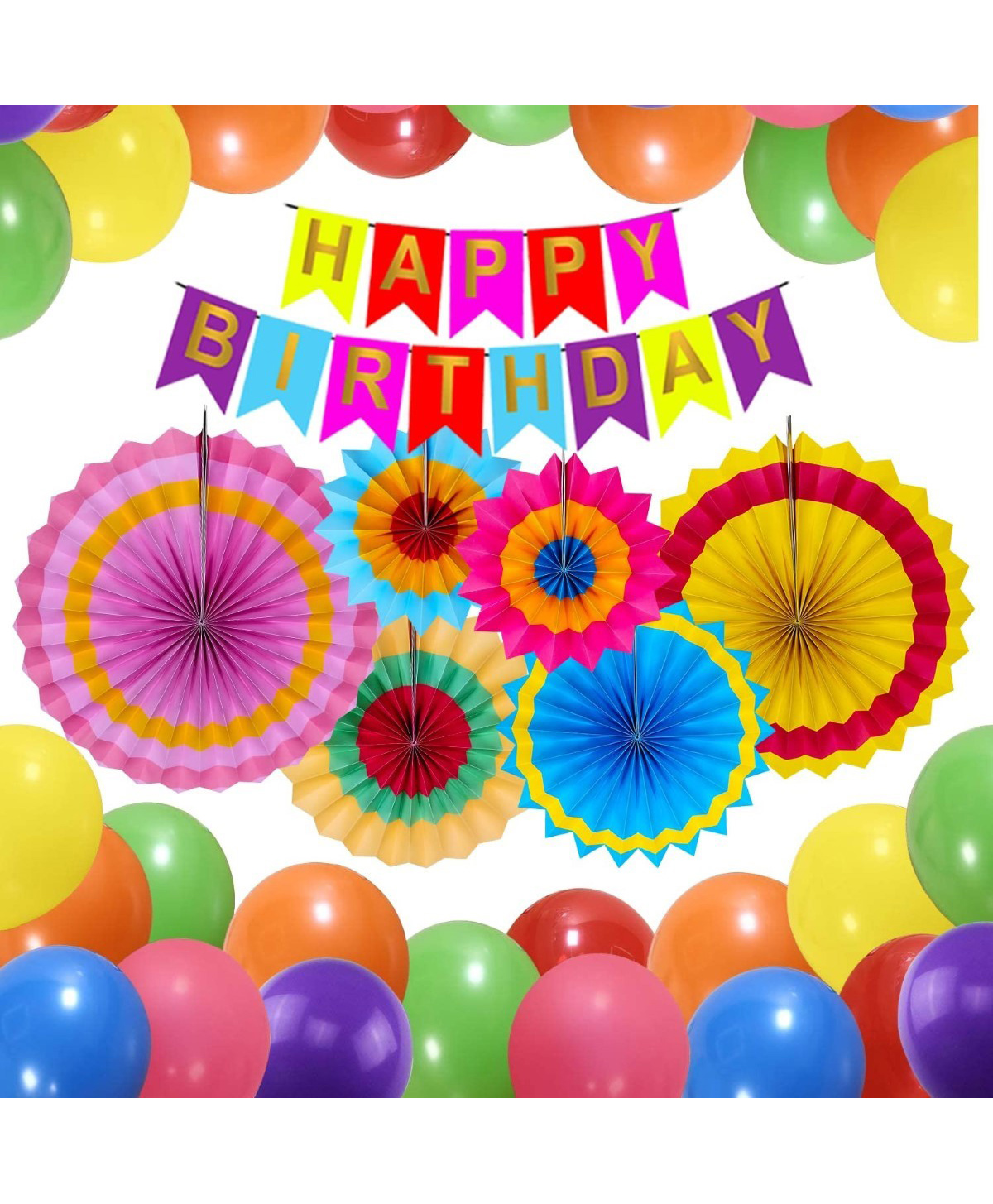 Surprise Decor Multicolour Birthday Decorations - 47 Pcs | Happy Birthday Decoration Items With Balloons, Paper Fans, Banners(Cardstock) | Birthday Decoration Kit For Boy, Girl-picture-16