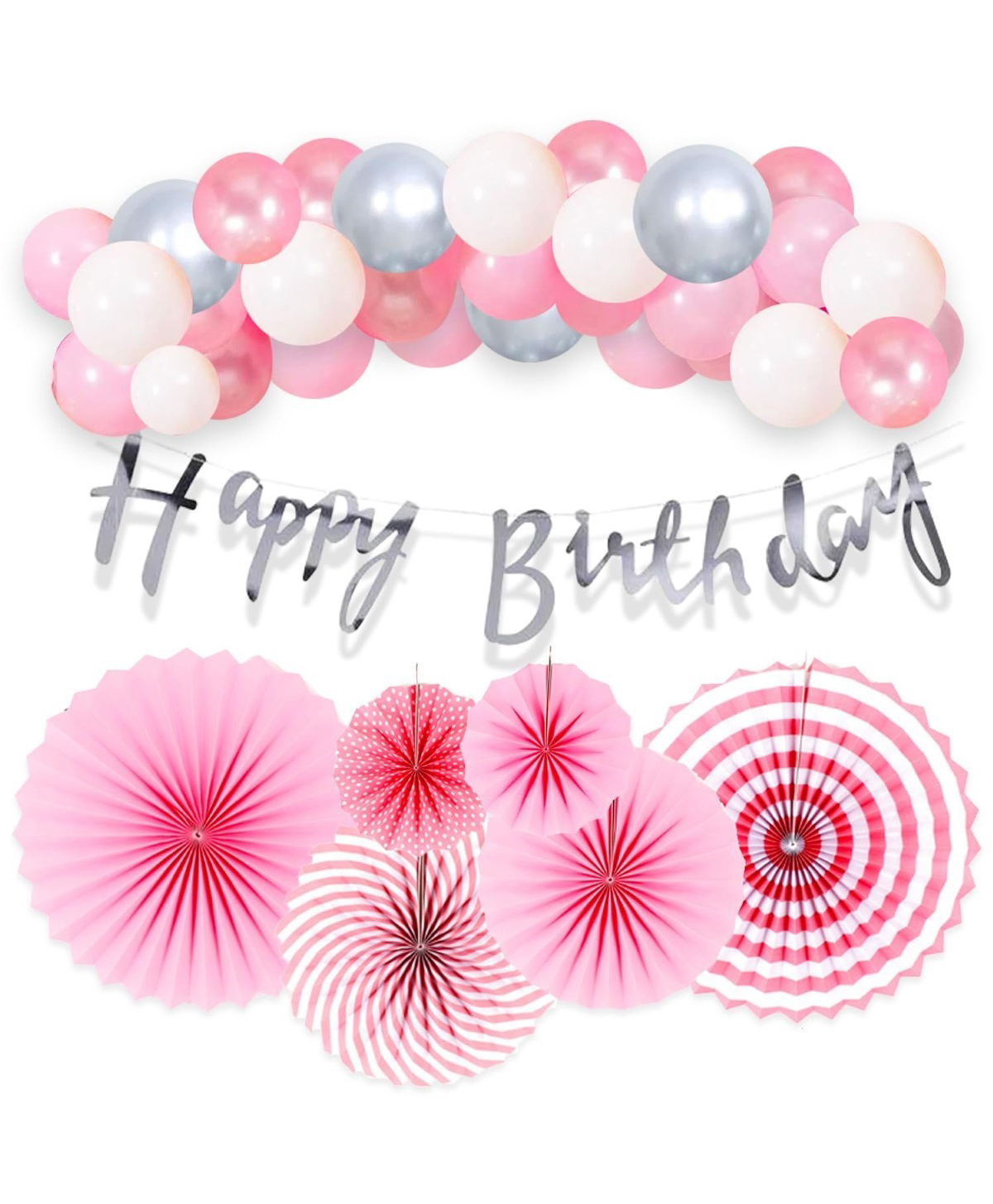 Surprise Decor Pink Birthday Decoration - 33Pcs Combo with Paper Fan Decoration | Pink Balloons For Birthday Decoration | Birthday Decoration Items For Girl | Pink Theme Birthday Decorations-image-8