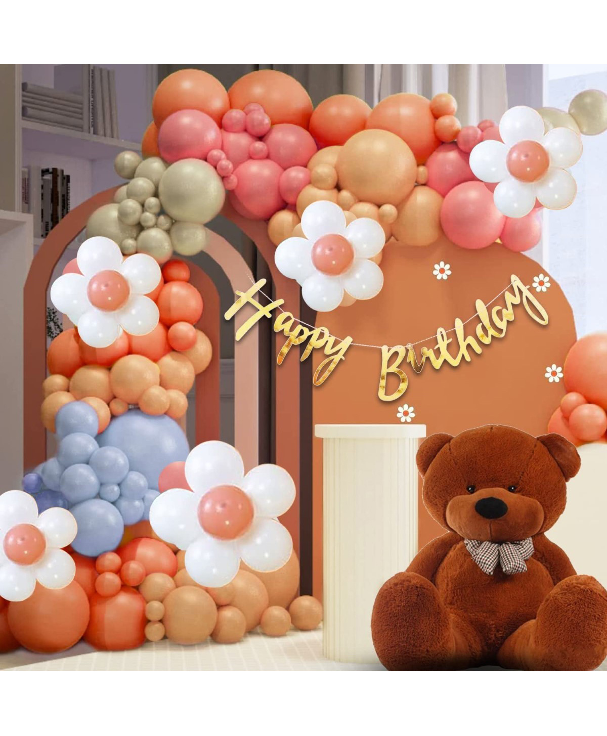 Surprise Decor Pastel Birthday Decoration Items-66 Pcs Birthday Balloons For Birthday Decoration|Pastel Colour Balloons|Golden Happy Birthday Banner|Brown Theme Birthday Decoration-image-46