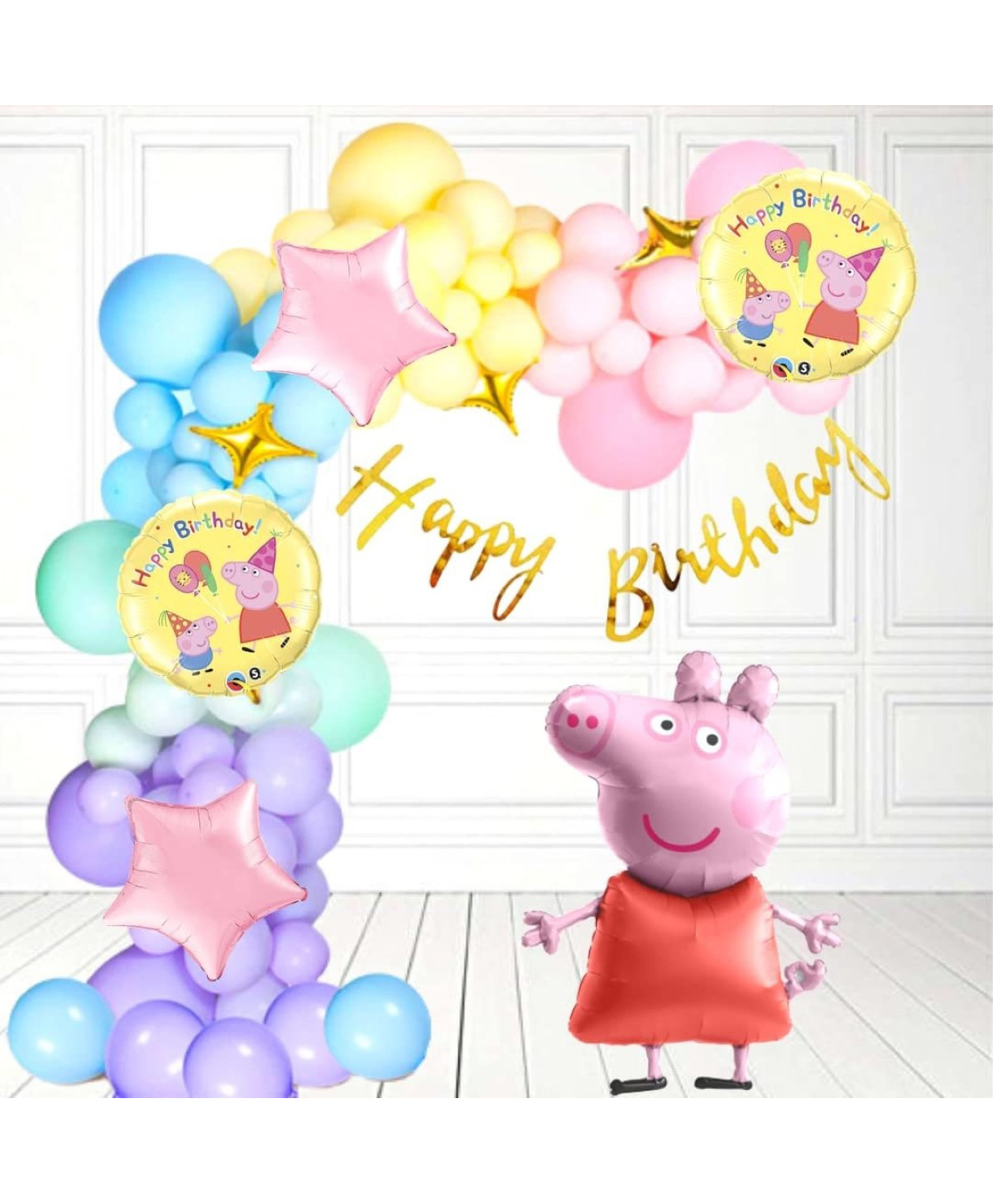 Surprise Decor Peppa pig theme balloon decoration combo for kids, boys & girls for 1st, 2nd, 3rd, 4th, 5th birthday party with Pastel balloon garland arch kit(Pack of 58) (Peppa pig)(Aluminium)-image-5