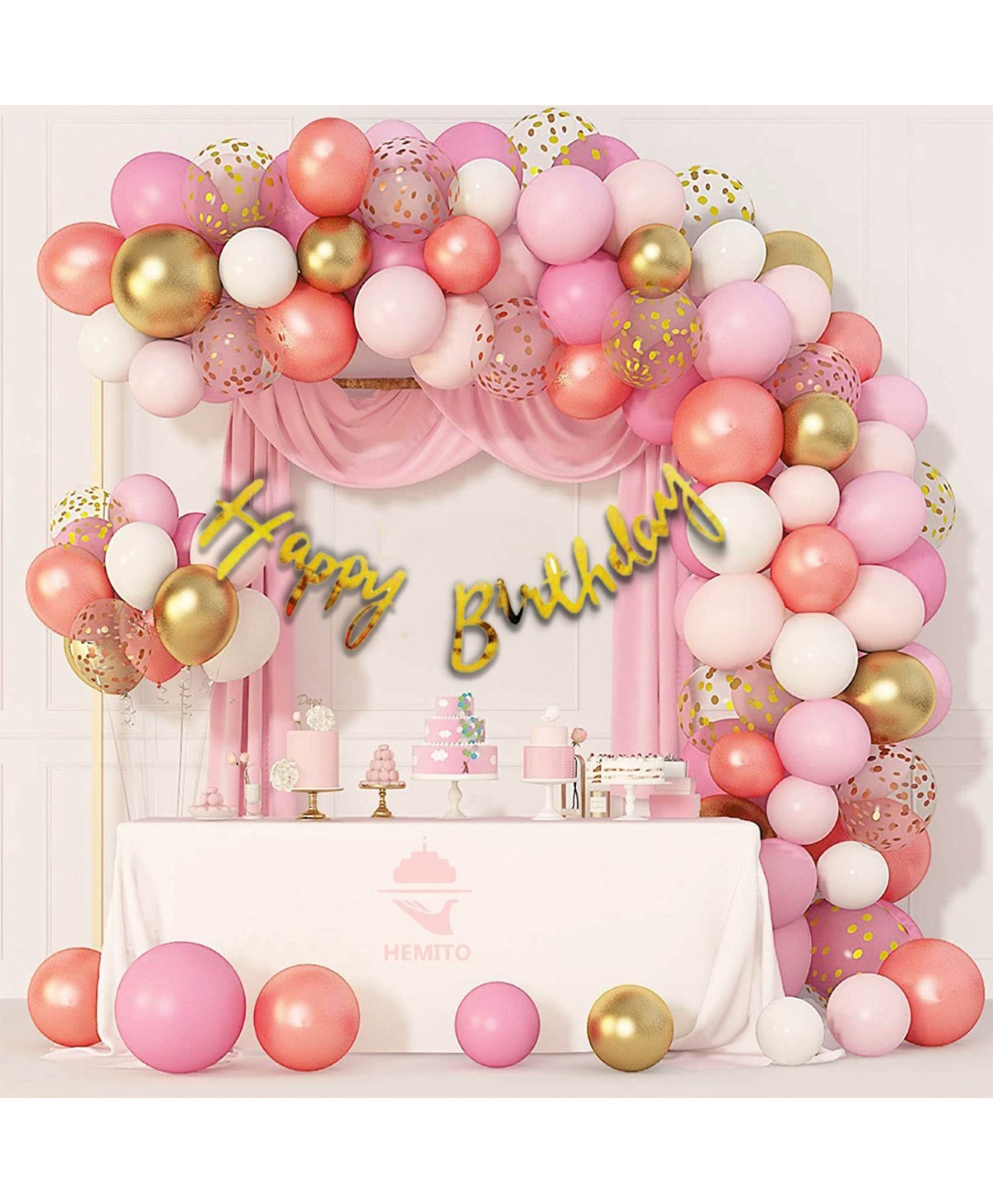 Surprise Decor 54 Pc Birthday Decoration Kit Rose Gold Pink White Balloon Birthday Banner, Gold Chrome Gold Confetti Arc, Glue Dot for girls Kids Baby Birthday Decoration Items | Birthday Decoration Combo-image-22