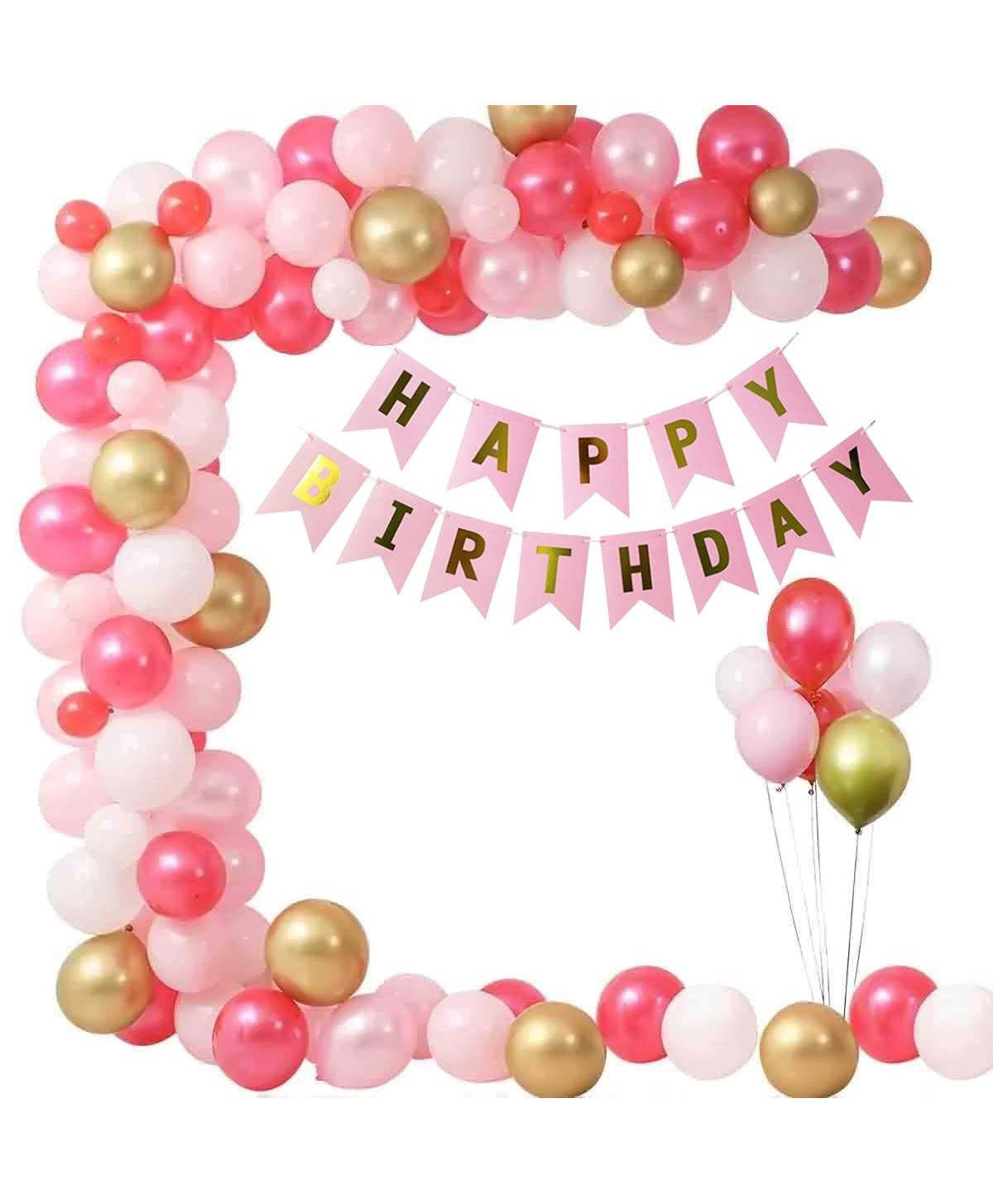 Surprise Decor Pink Happy Birthday Decoration Kit 41pcs Combo Set Banner Balloon Metallic Confetti-image-9