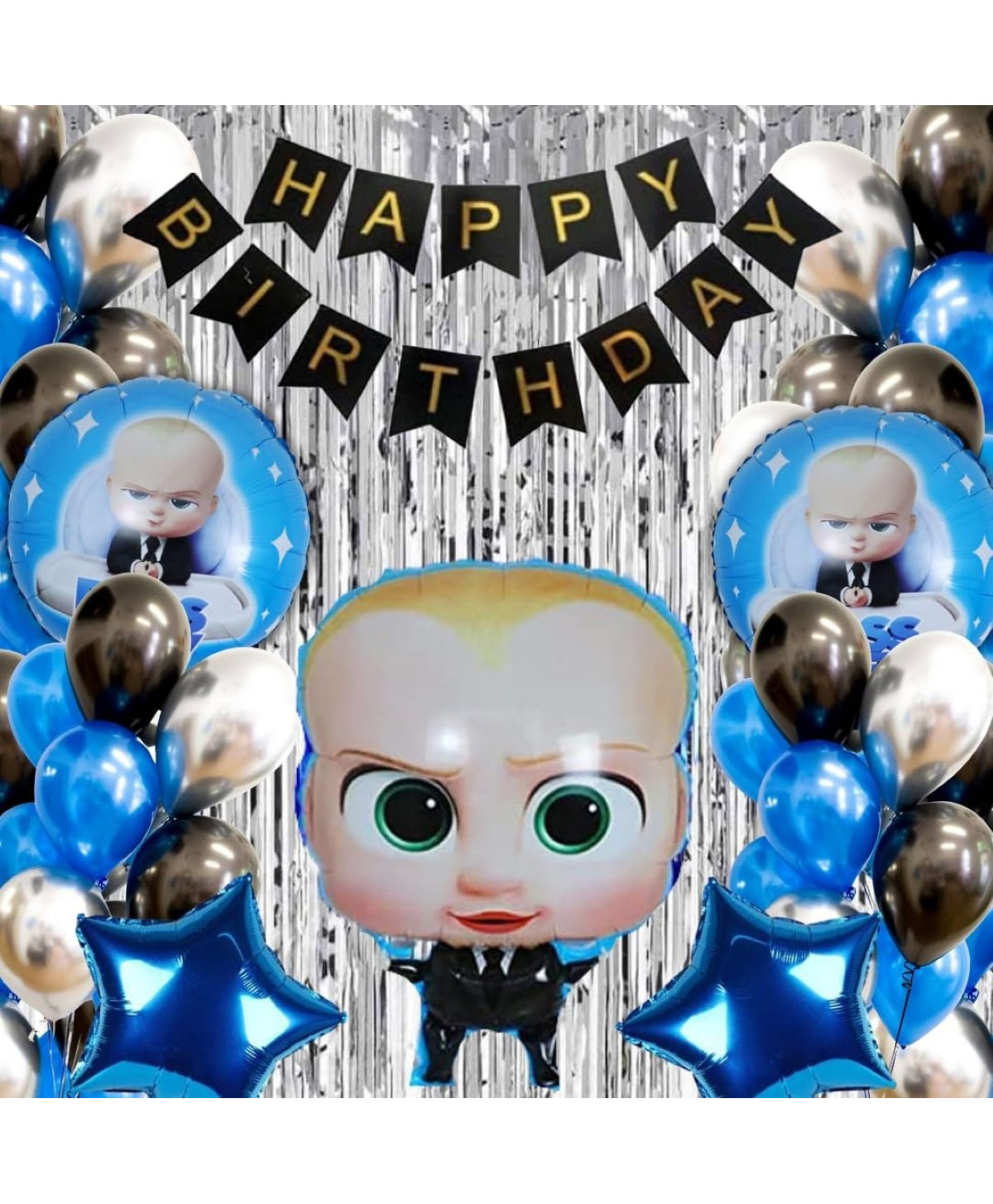 Surprise Decor Baby Birthday Decorations for Boy / Girl / 1st Birthday - 60 Balloons, 5pc Baby Foil Set, 1 Banner, 2 Silver Curtain ( Cartoon Baby Theme Birthday Decorations Combo for 1st Birthday / Boys / Girls )-image-47