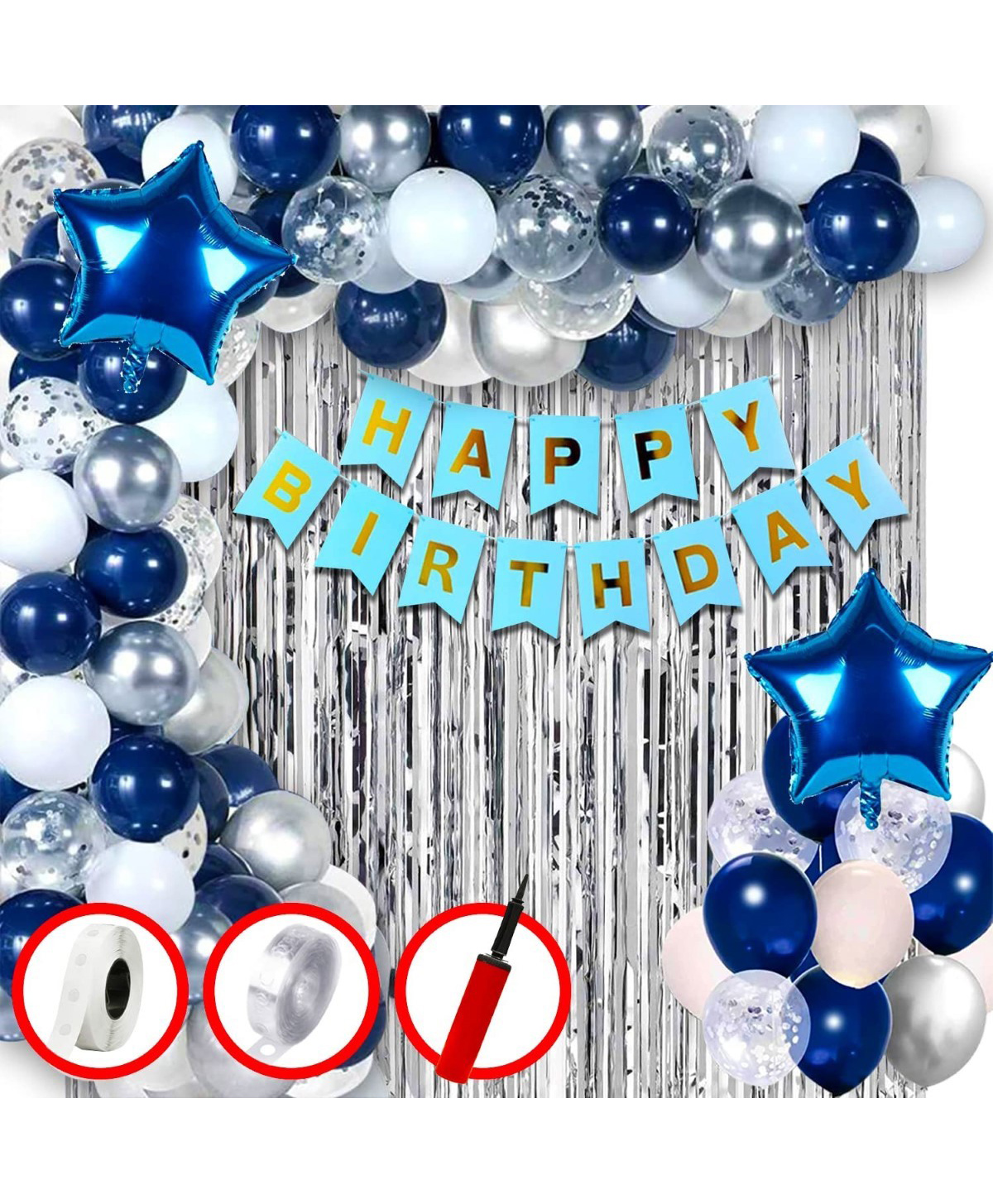 Surprise Decor Blue Birthday Decoration Items-Huge Combo Of 61 Pcs Birthday Decoration Items For Boys|Metallic Confetti Balloons For Birthday Decorations|Birthday Decorations For Husband, Men-image-30