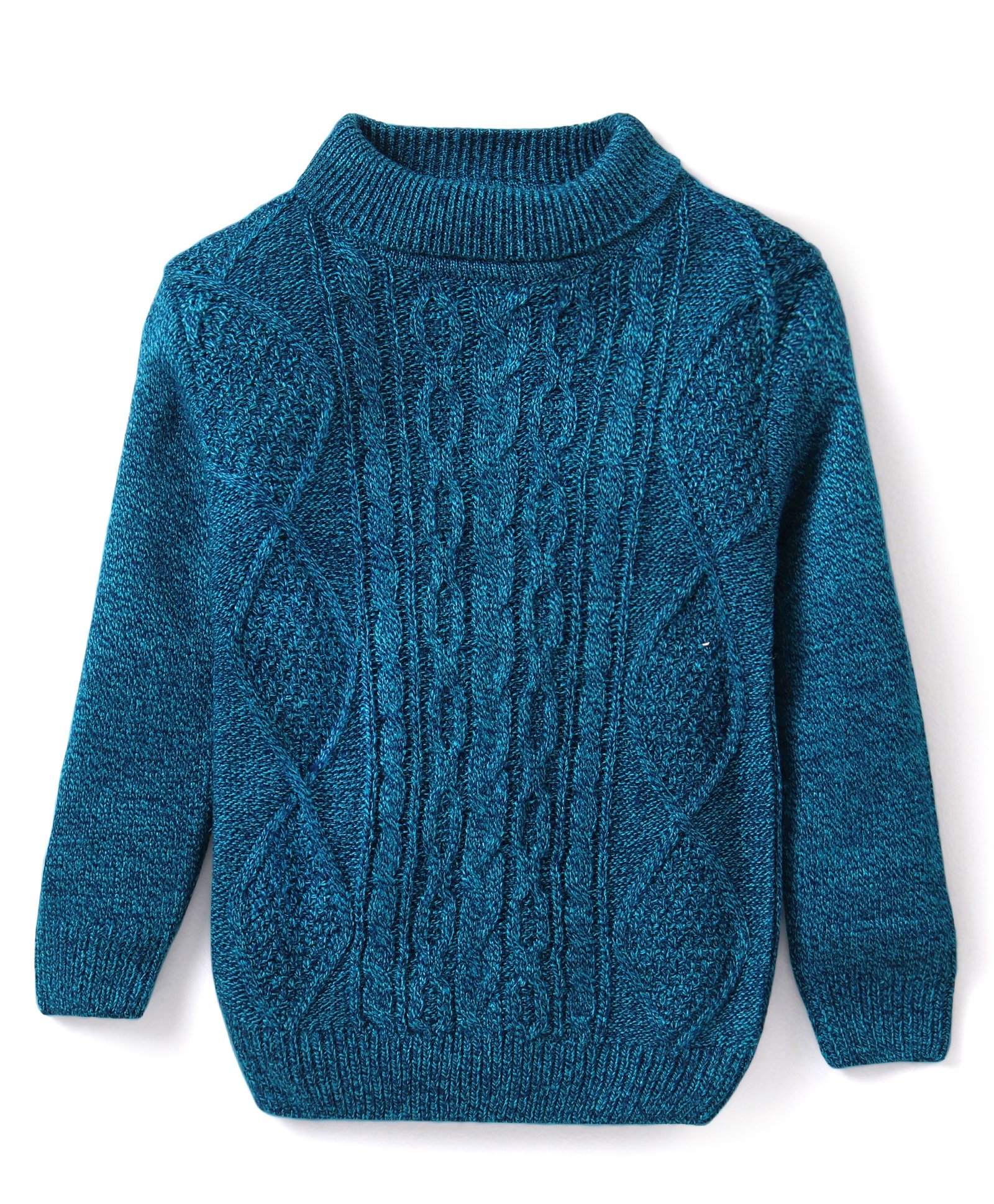 Babyhug Knit Full Sleeves Turtle Neck Sweater With Cable Knit Design - Navy Blue-image-2