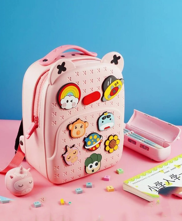 YAMAMA Backpack Kawaii Pinky Pink Backpack With DIY Pattern Patch Adjustable Straps Bag Premium Modern Design Bags - (Pink, Height - 14 Inch)-image-1