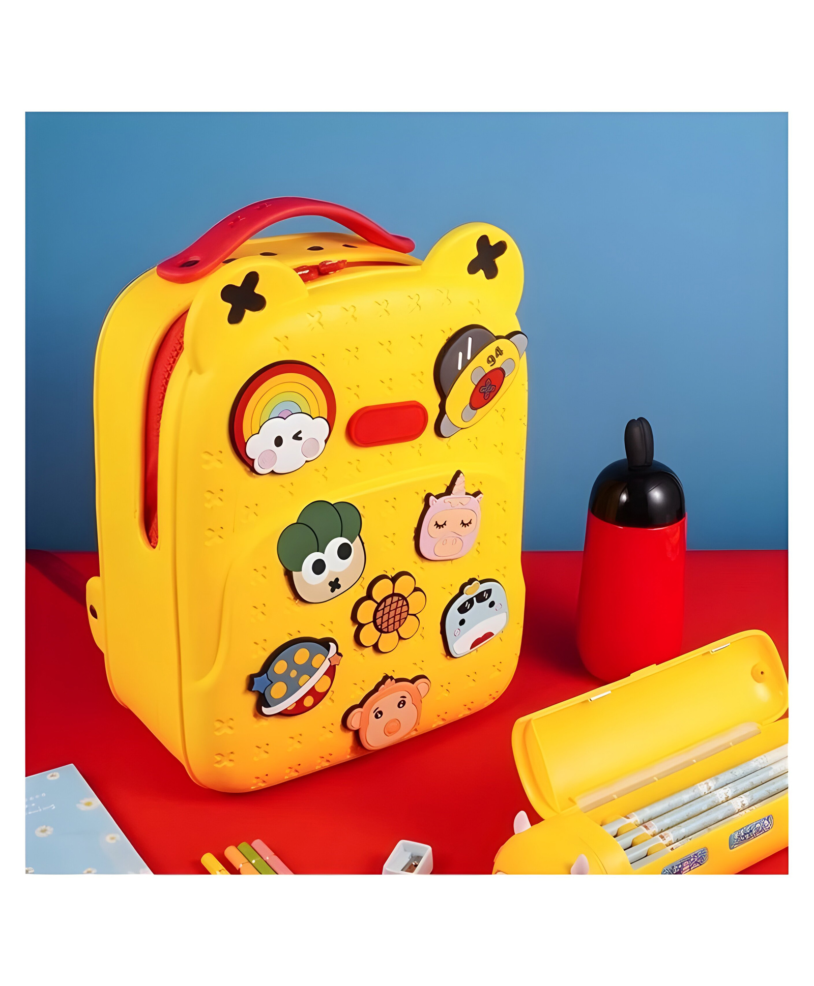 YAMAMA Backpack Kawaii Jolly Yellow Backpack With DIY Pattern Patch Adjustable Straps Bag Premium Modern Design Bags - (Yellow, Height - 14 Inch)-image-36