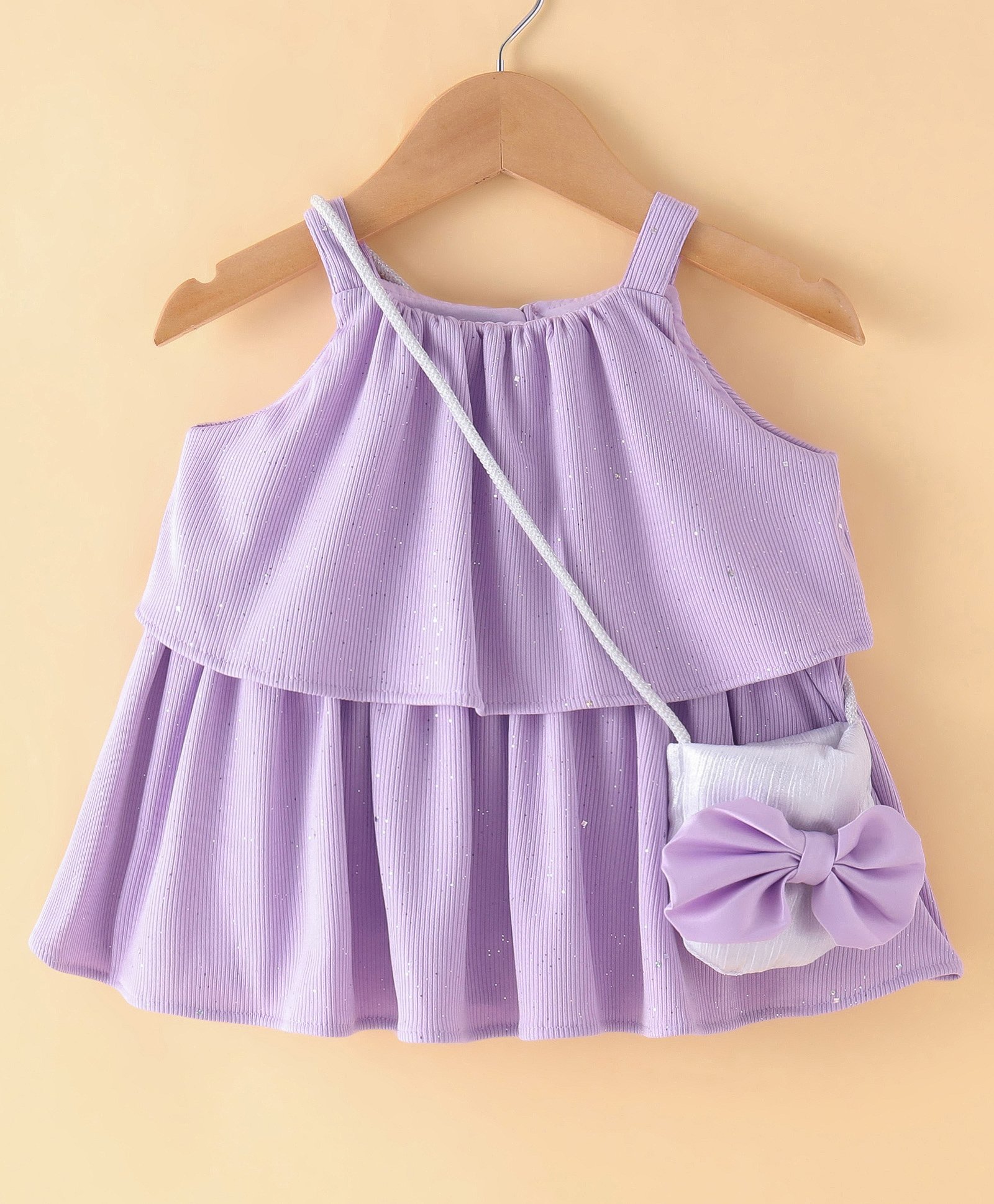 Little Kangaroos Sleeveless Party Top with Sling Bag Bow Applique - Purple-image-25