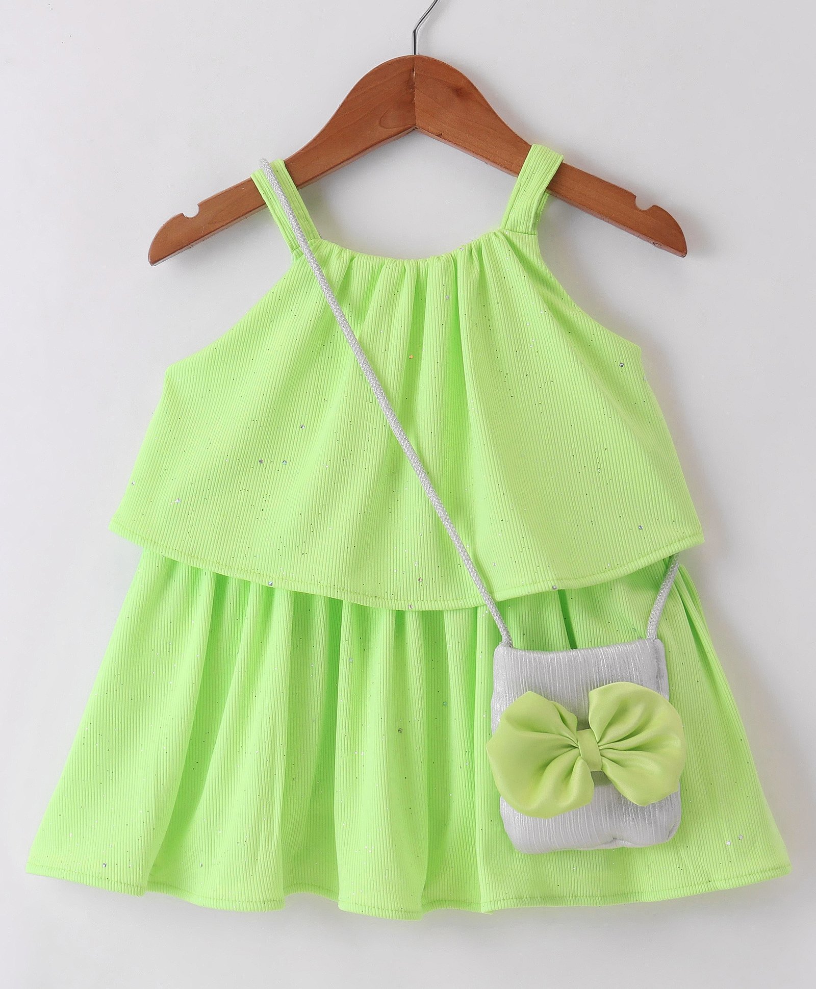 Little Kangaroos Sleeveless Party Top  with Sling Bag Bow Applique - Green-picture-22