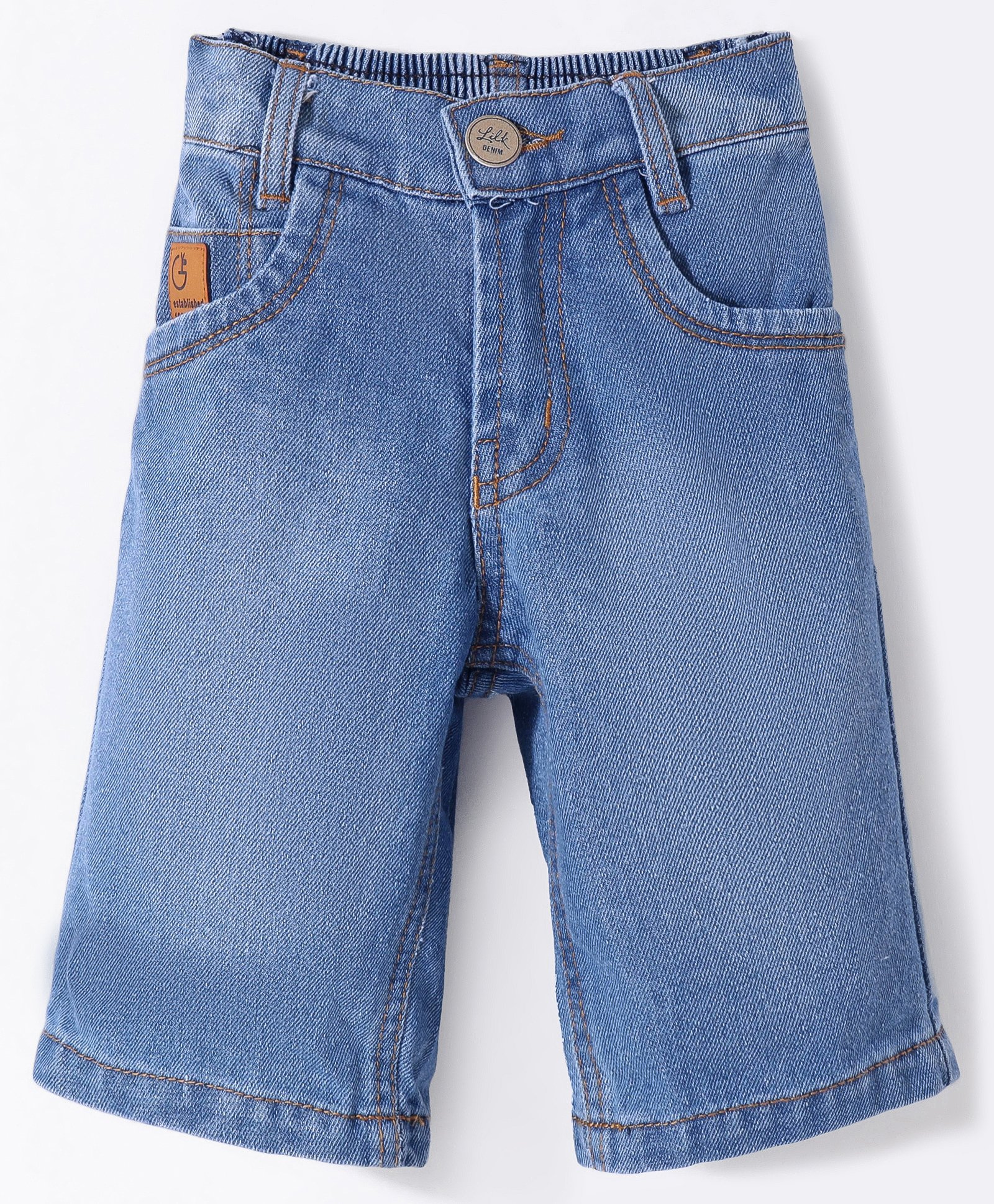 Little Kangaroos Above Knee Length Denim Shorts Solid Colour - Medium Blue-image-35