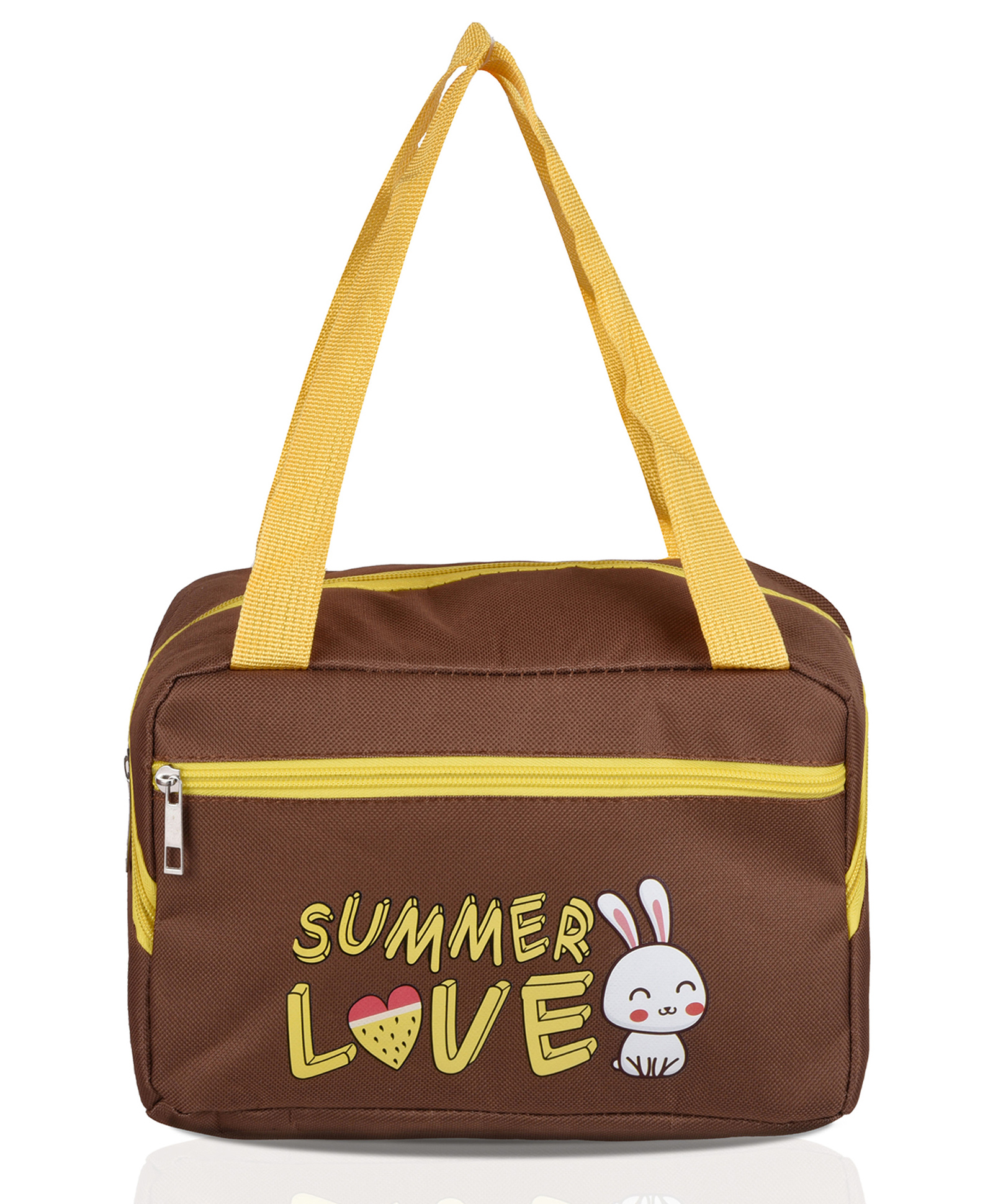 Kuber Industries Lunch Bag  Insulated Lunch Bag  Lunch Bag for Office  Lunch Bag for Camping with Front Pocket  Waterproof Tiffin Cover with Handle  Summer Rabbit  Brown-picture-19