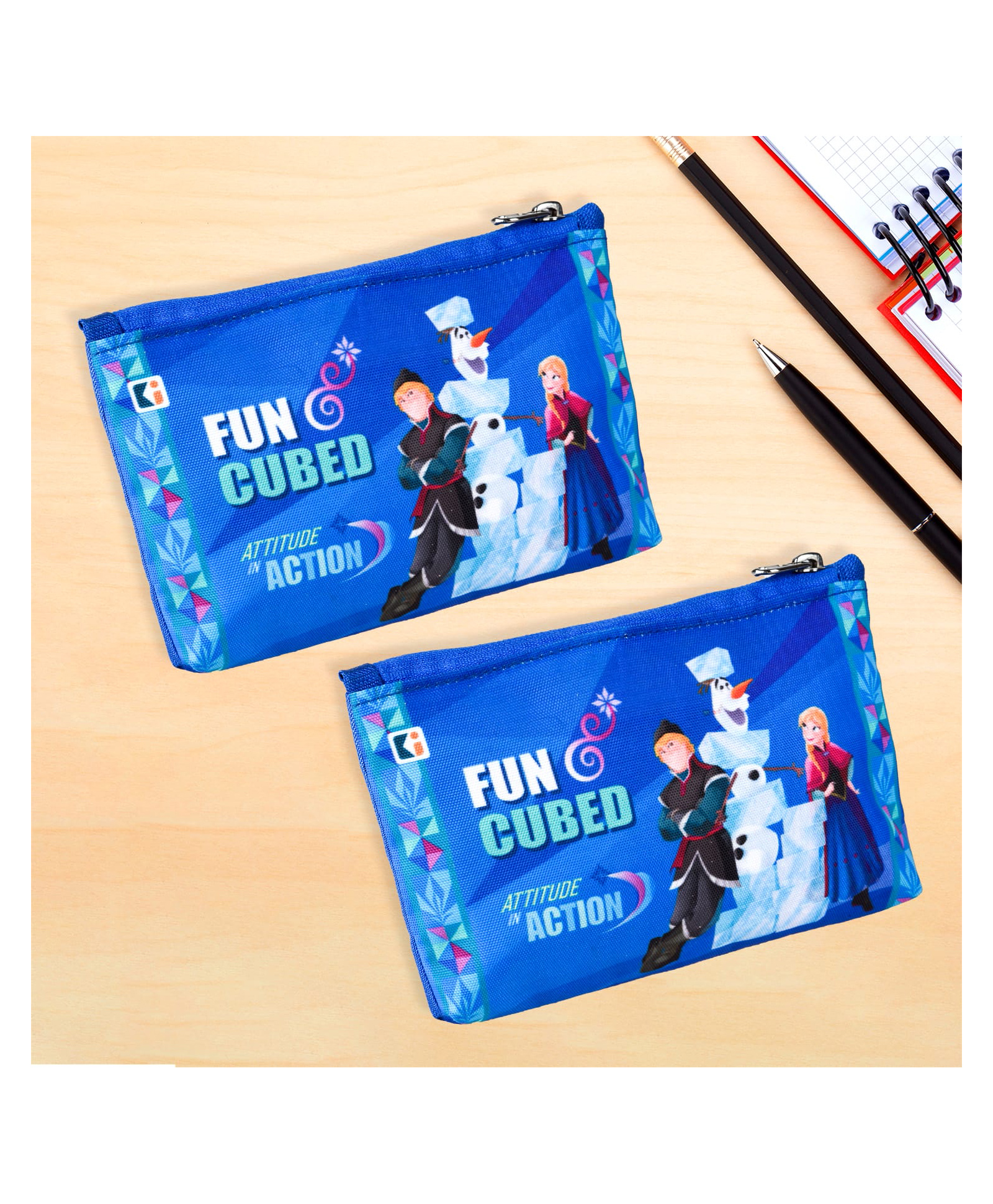 Kuber Industries Pack of 2 Pencil Pouch Square Stationary Pouch Pen-Pencil Box for Kids School Geometry Pouch Pencil Utility Bag Zipper Pencil Organizer Disney-Frozen Blue-picture-10