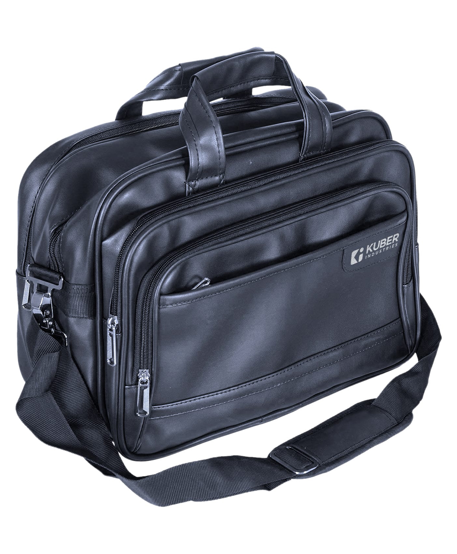 Kuber Industries Soft Leather Adjustable Strap Sling BagCrossbody Bag With Laptop Compartment & 6 Main Zipper for Travel & Office,Black,