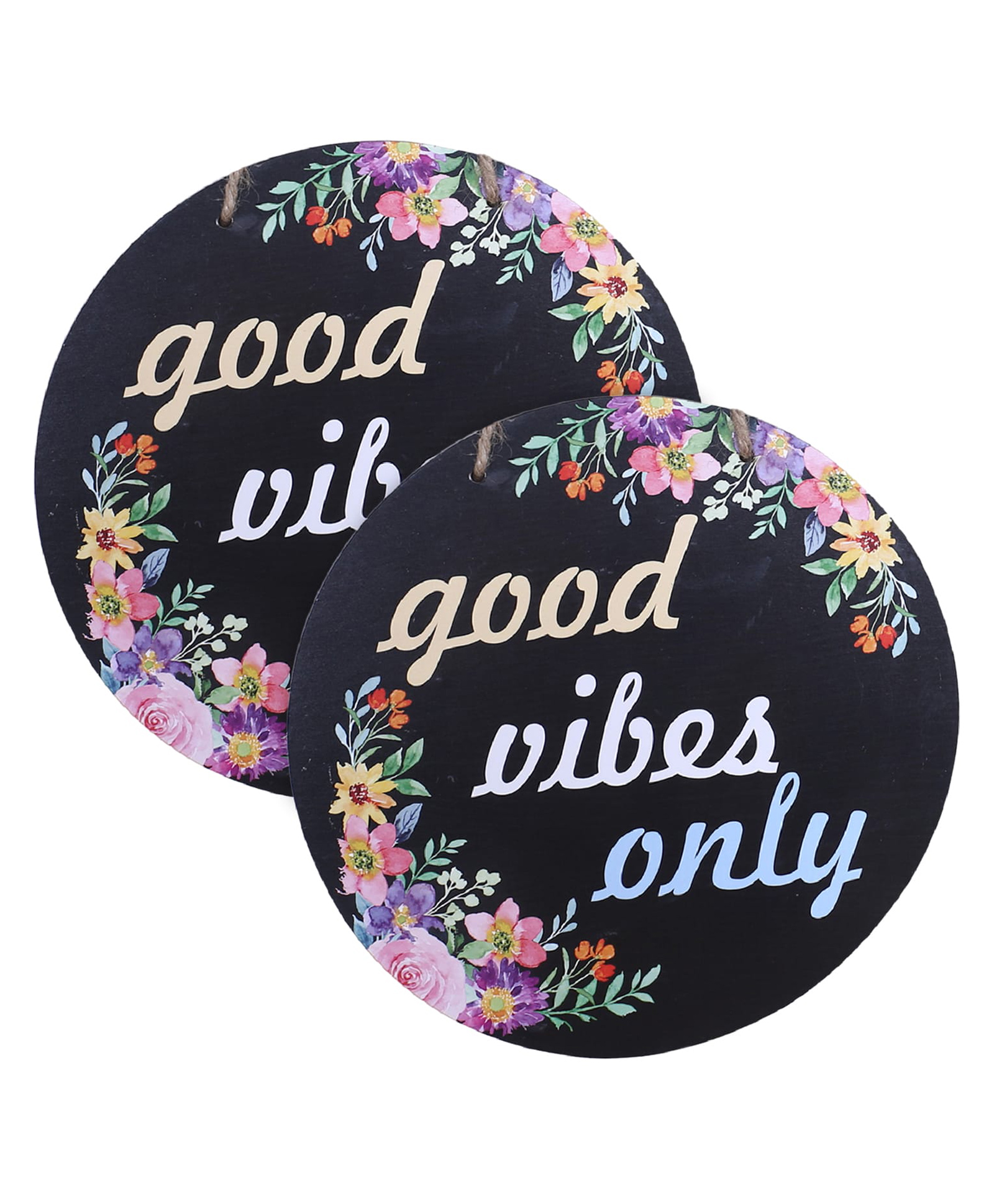 Kuber Industries Wall Hanging QuotesMdf Wooden Round Shaped Floral Print Plates For Kids Bedroom,Hall Entrance,Office,Pack of 2,Black,-picture-11