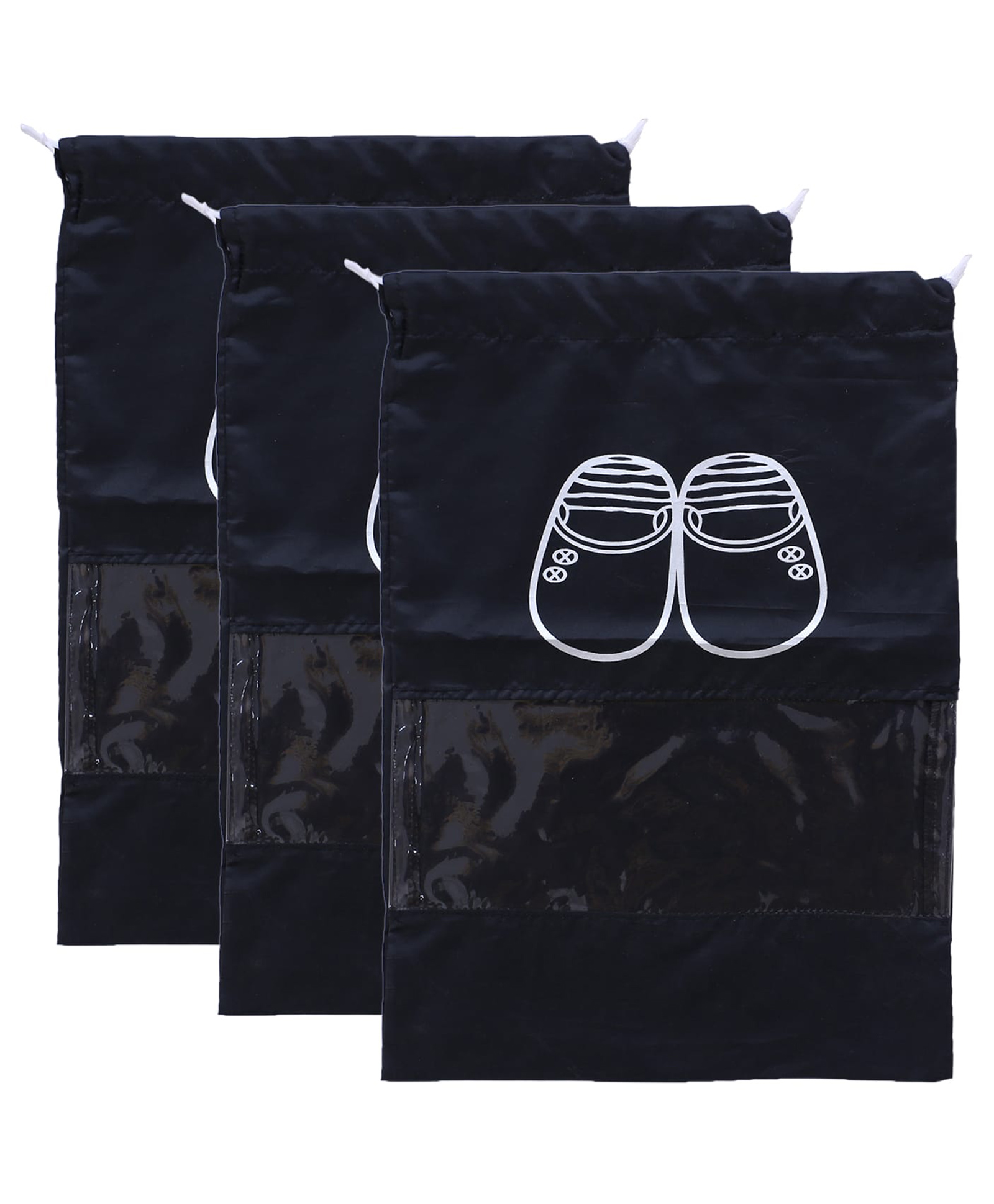 Kuber Industries Parachute Shoe BagWater Resistant & Dust Proof Drawstring OrganizerShoe Storage Bag for Home, Travelling, Pack of 3,Black,-picture-14