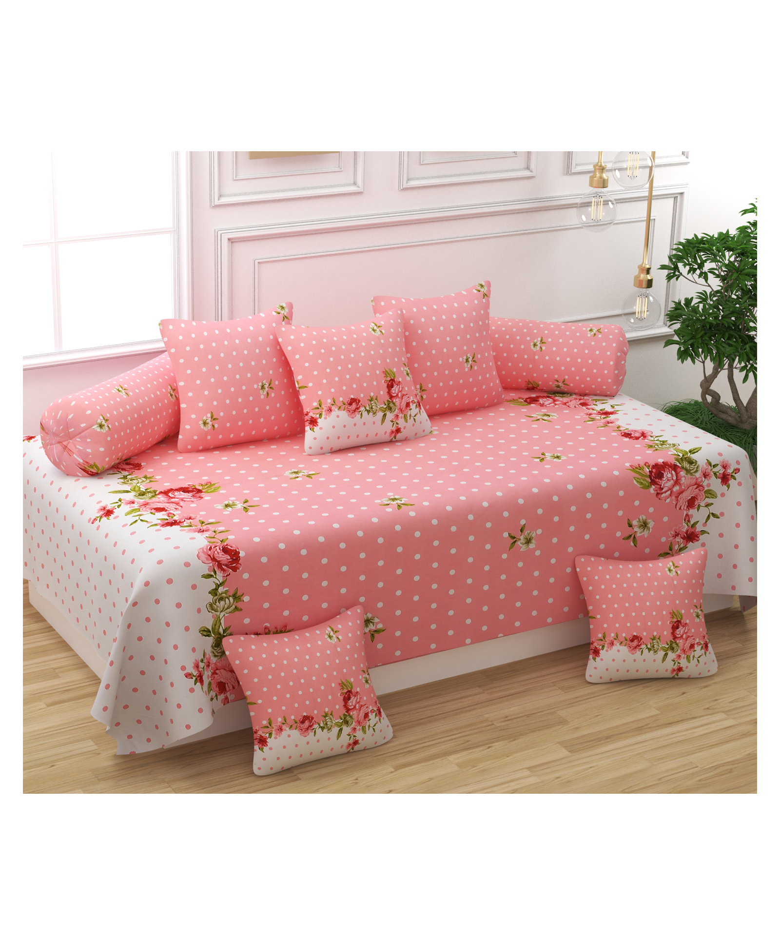 Bajo's Floral printed diwan set - 8 pc-image-1