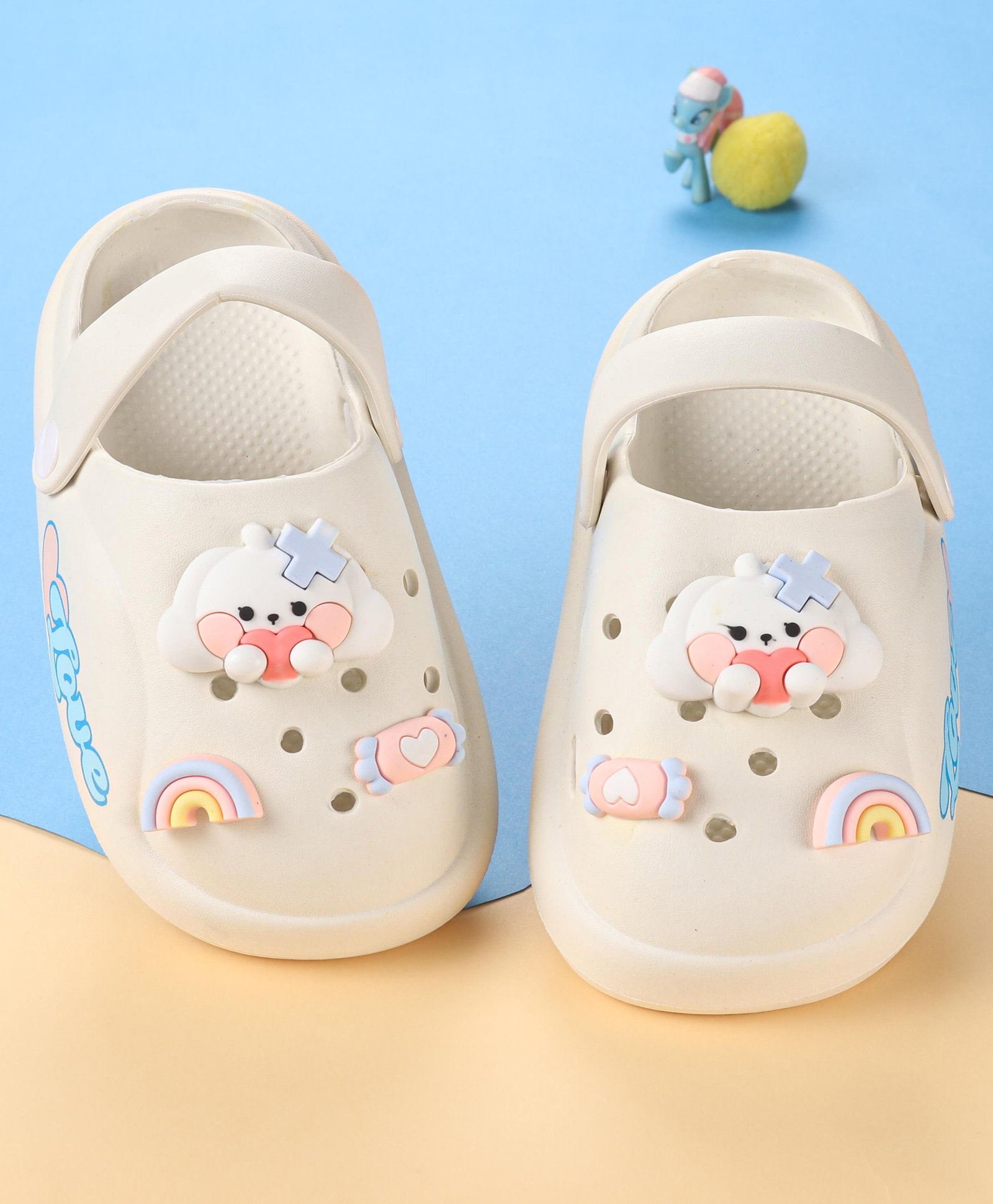 Oh! Pair Slip On Clogs with Back Strap Closure Puppy Applique -  White-image-32