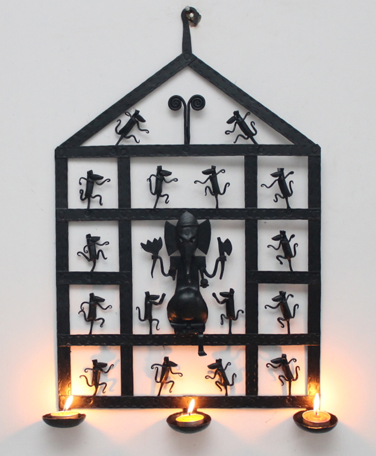 shree kala home décor Shree Kala Home Decor Handcrafted Wrought Iron T-Light Wall Hanging Featuring Lord Ganesha and Mouse Force-picture-18