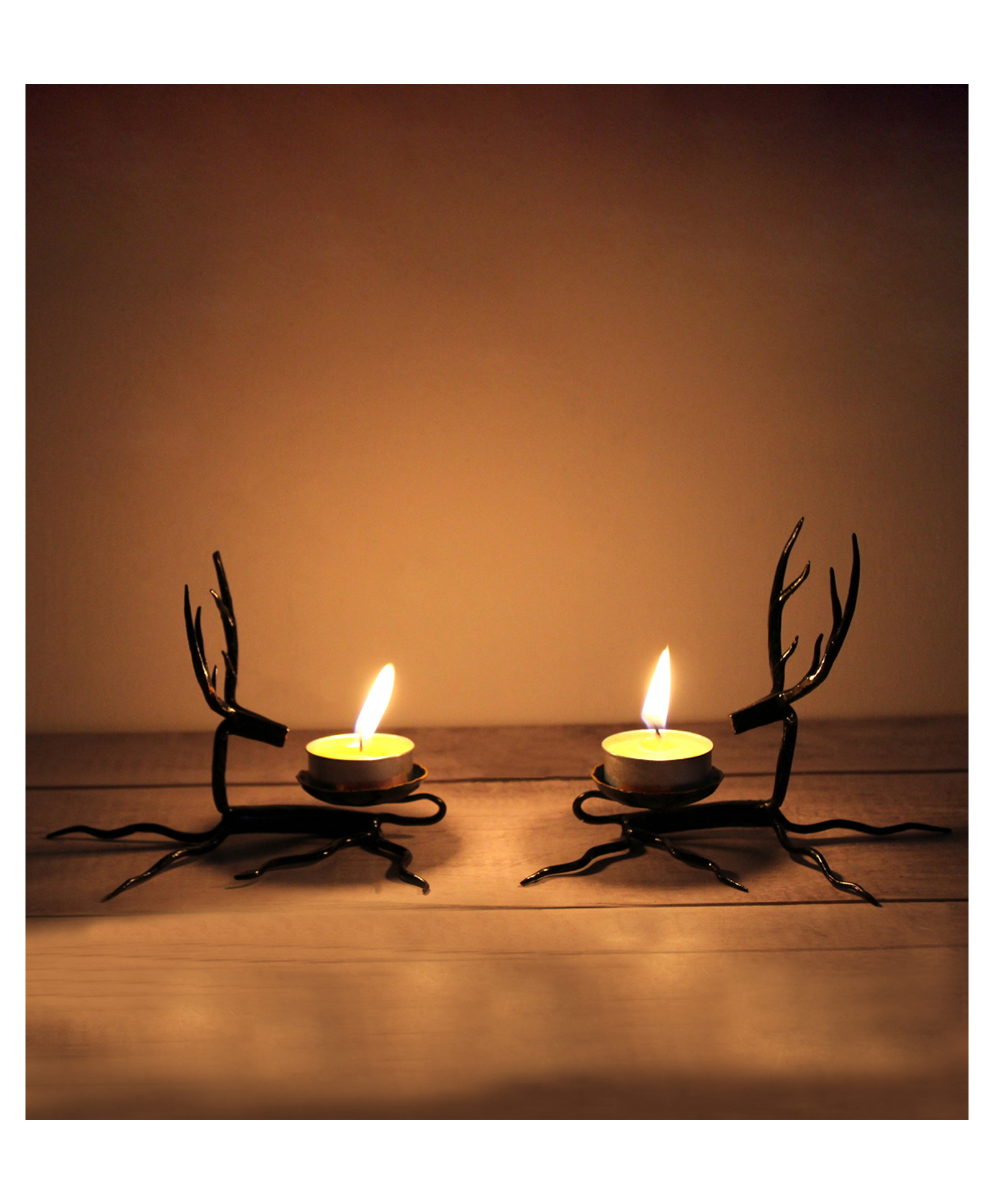 shree kala home décor Shree Kala Home Decor The Art of Bastar Tribe, Reindeer Pair Sitting T Light Candle Holder-picture-25
