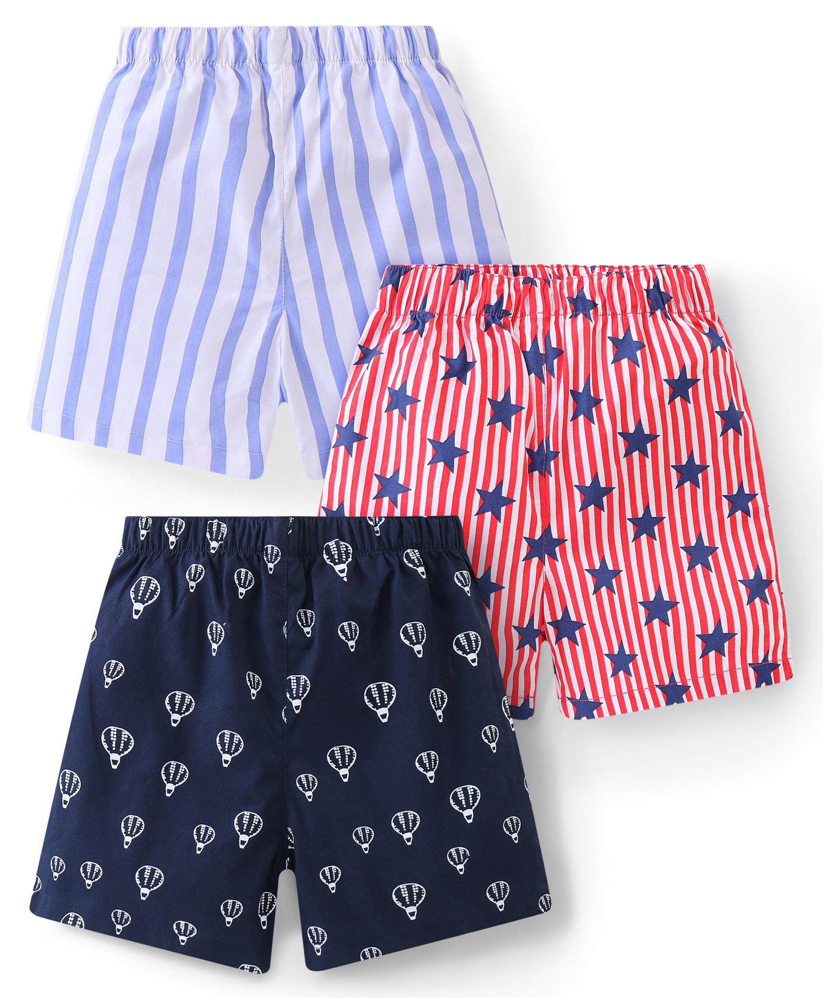 Babyhug Cotton Woven Boxers With Star Print Pack of 3 - Multicolor-picture-48