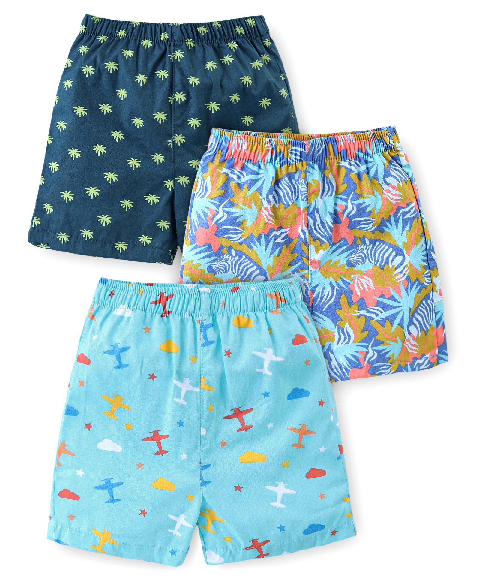 Babyhug Cotton Boxers Trees & Aeroplane Print Pack of 3 - Multicolour-image-2
