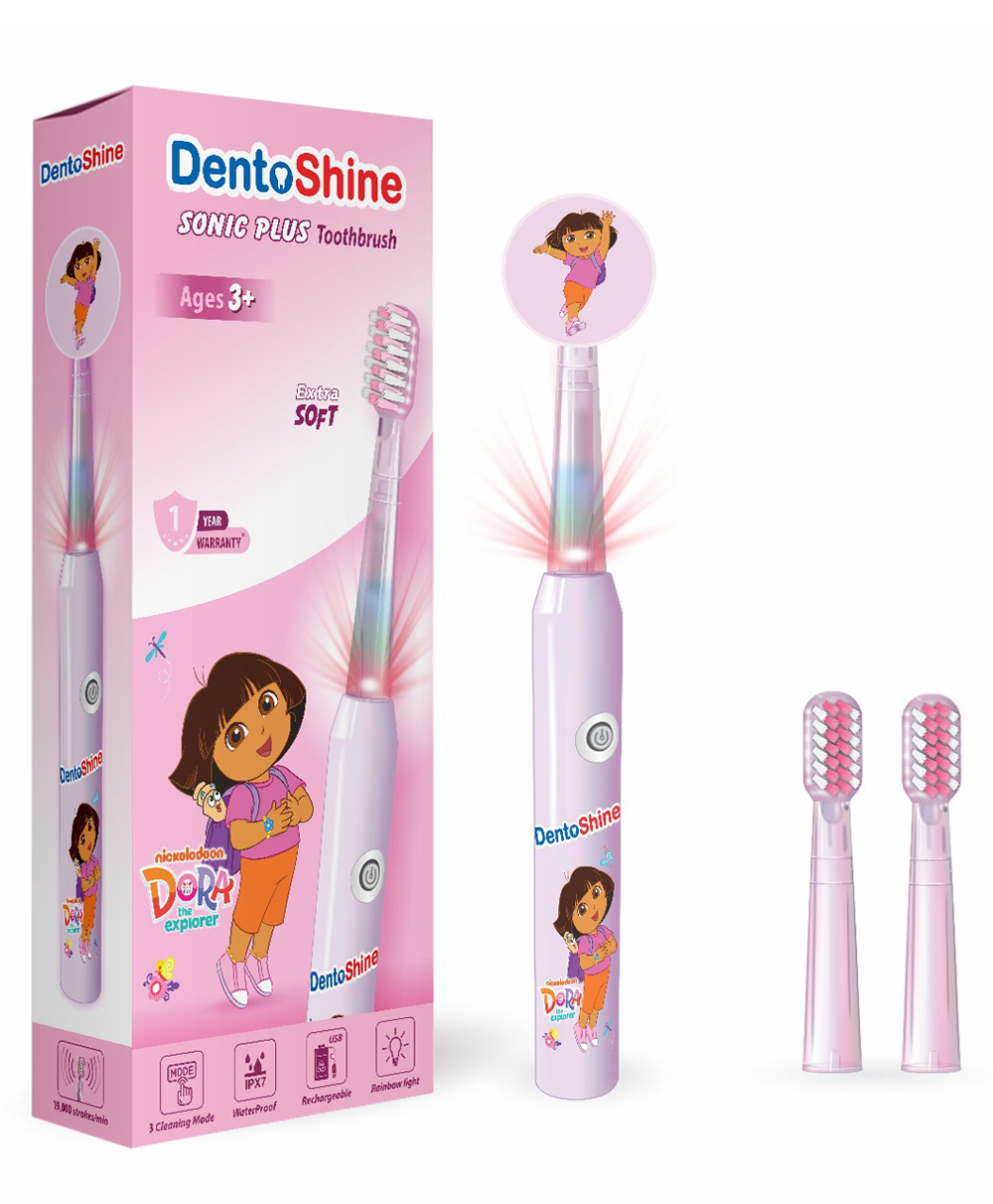 Dentoshine sonic plus electric toothbrush with brush heads - pink