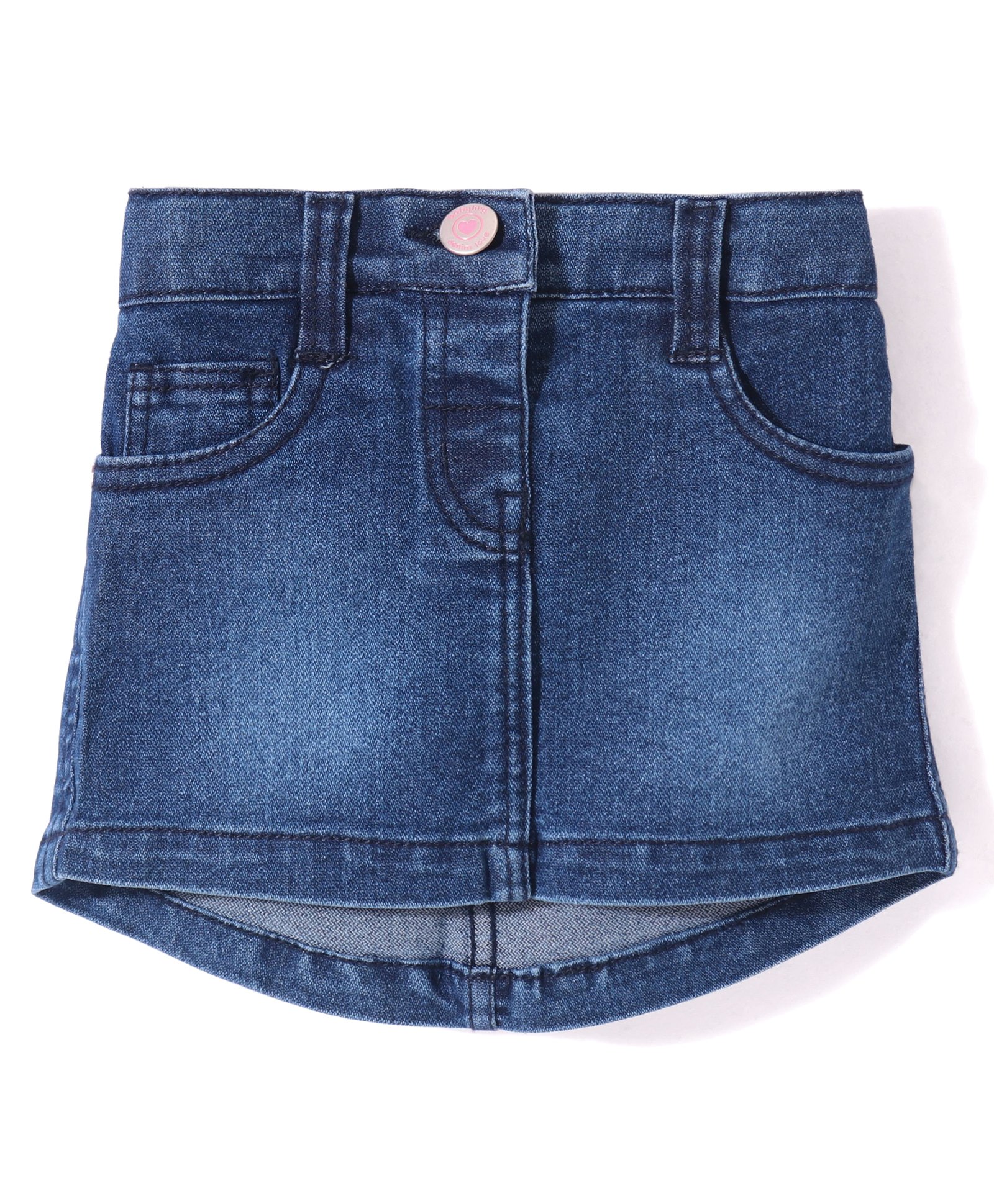 Babyhug Mid Thigh Length Solid Color Stretchable Denim Skirt - Dark Blue-image-26