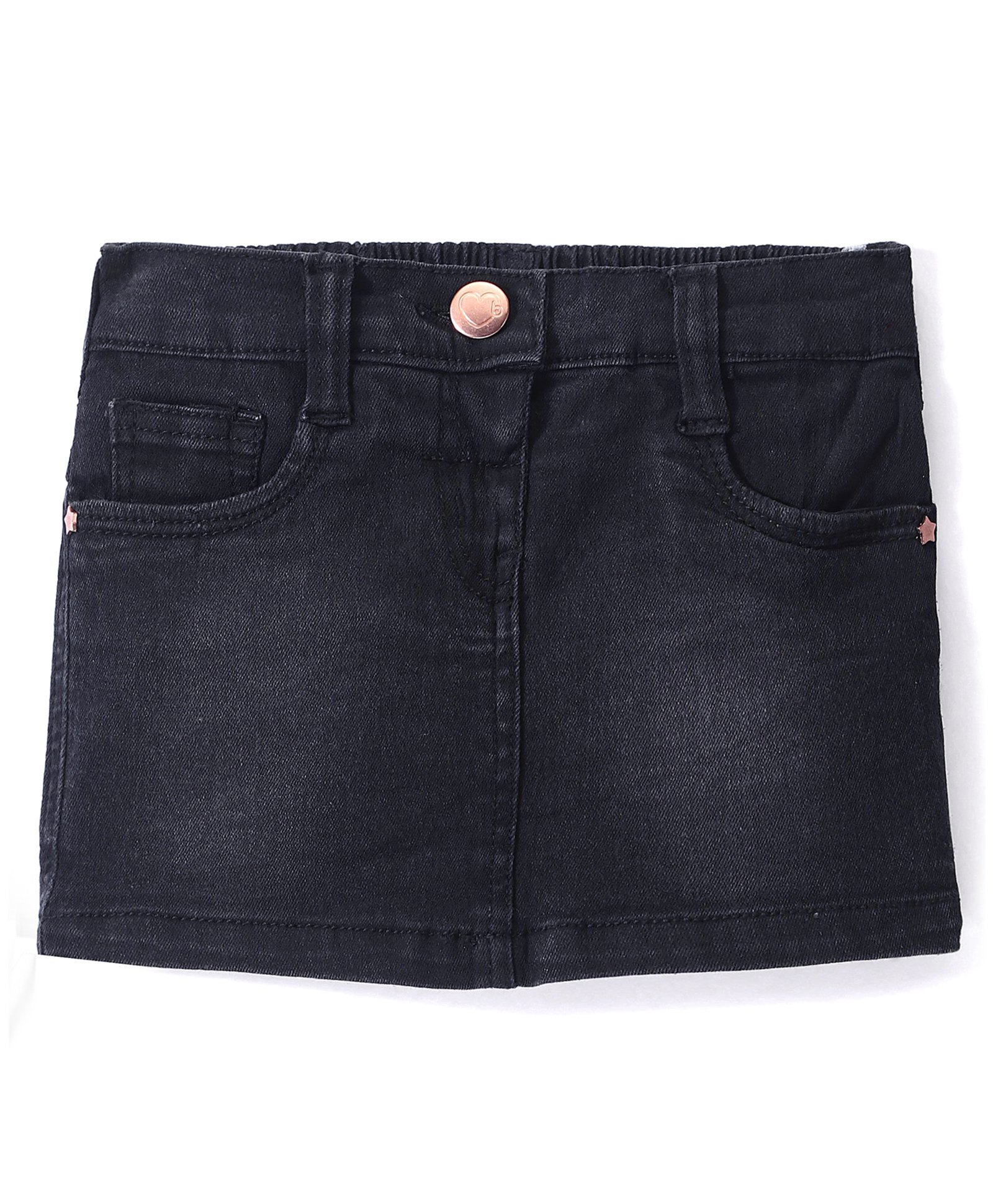 Babyhug Mid Thigh Length Solid Color Stretchable Denim Skirt - Black-image-27