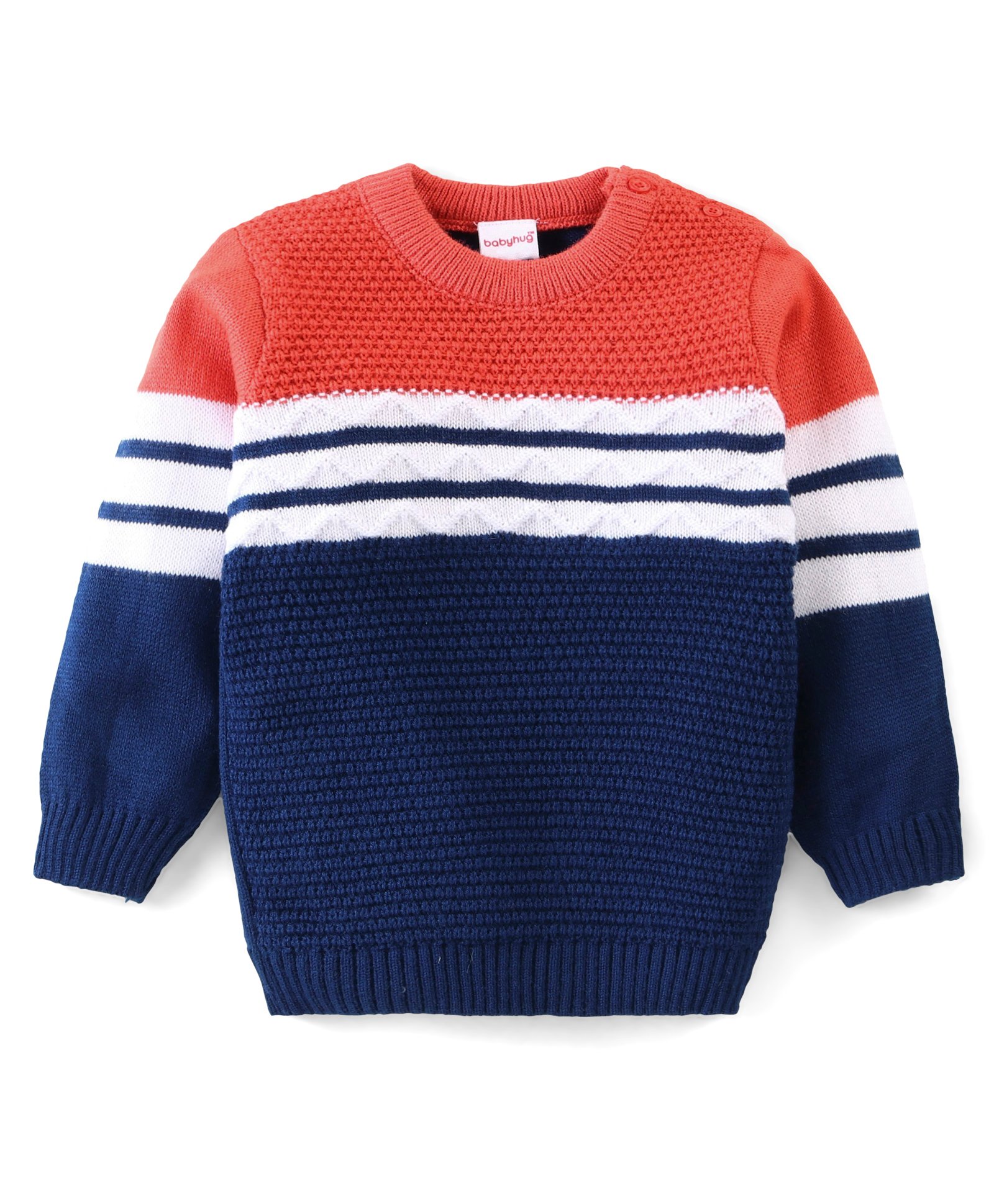Babyhug Full Sleeves Striped Sweaters - Orange & Navy-image-3