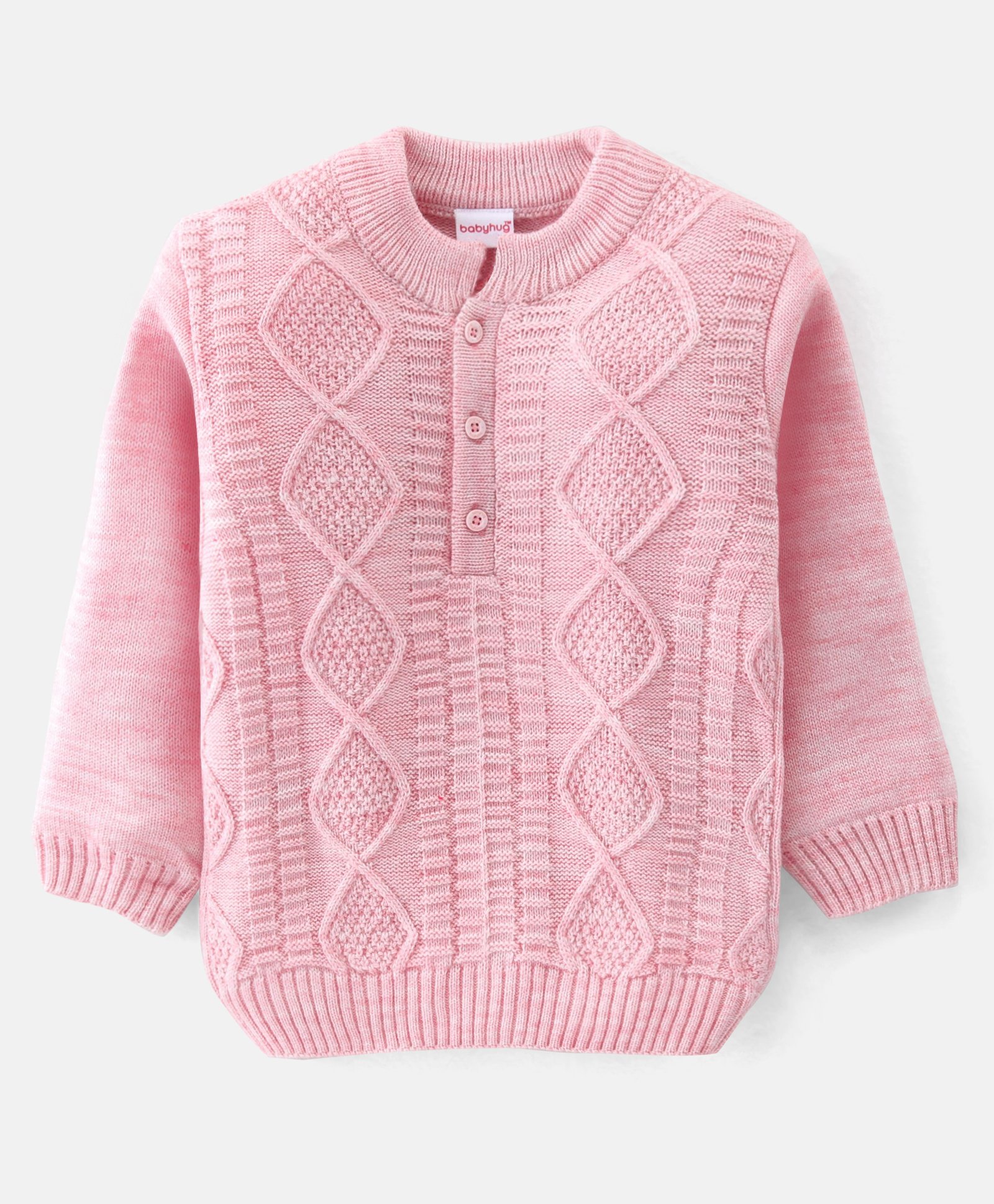 Babyhug Full Sleeves Pullover Sweater Cable Knit Design - Pink-image-34