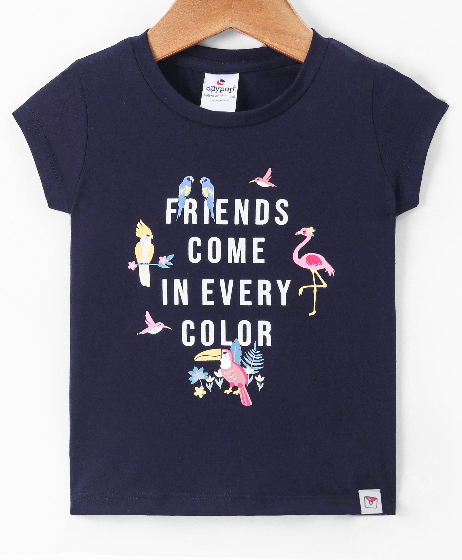 Ollypop Sinker Knit Half Sleeves  T-Shirt with Text Print - Navy Blue-picture-6