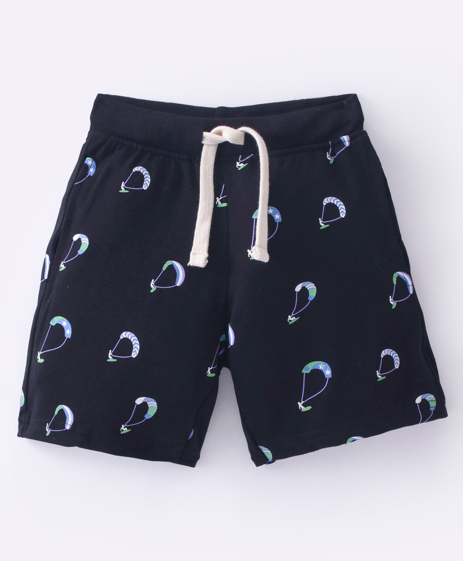 Lazy Bones Cotton Knit Knee Length Shorts  Para Gliding Theme Print -  Navy Blue-picture-13