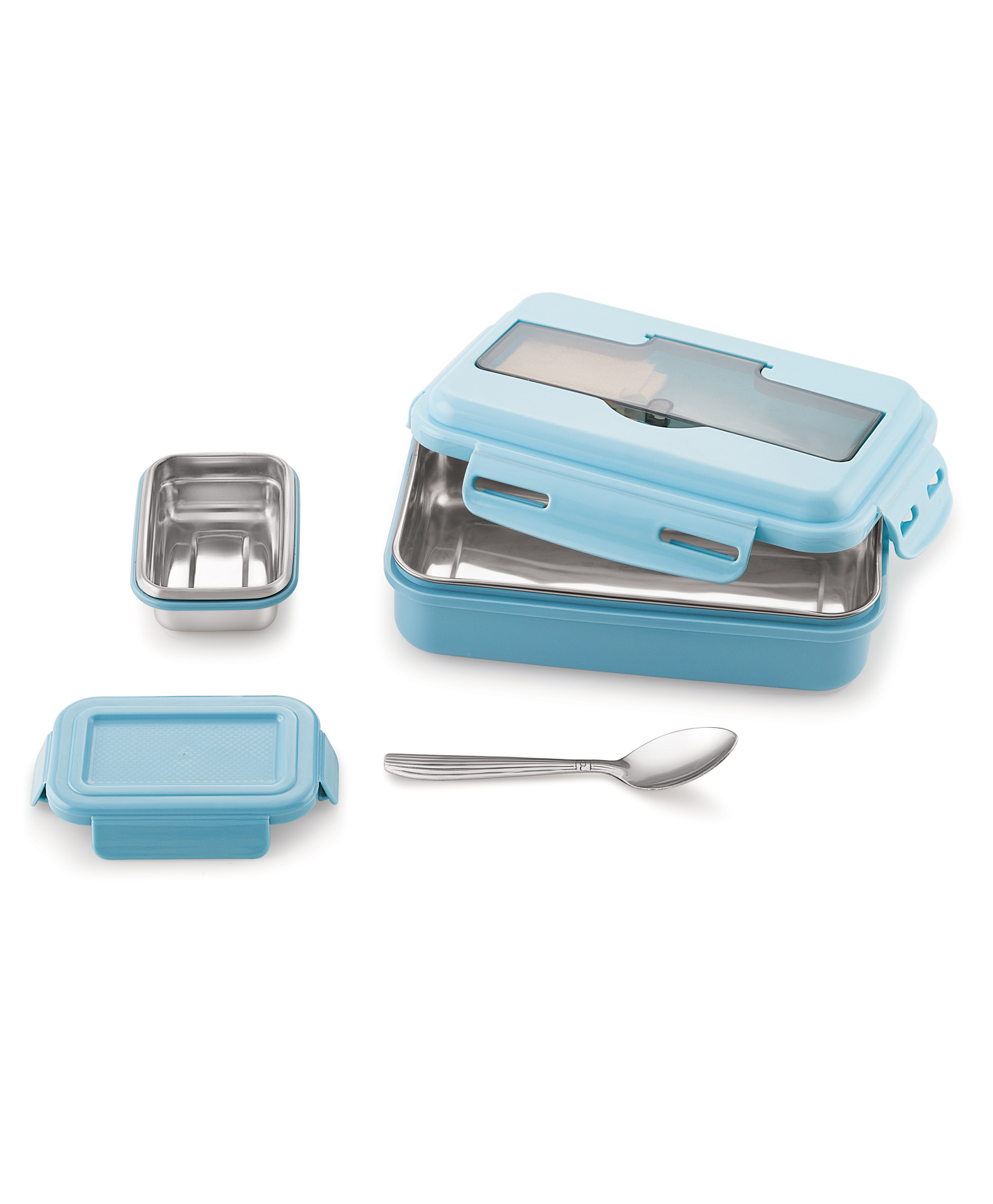 Nabhya Good Meal Stainless Steel Lunch Box For Kids, Steel Lunchbox For School, Office 2 Containers Lunch Box Blue- 700 ml-image-22