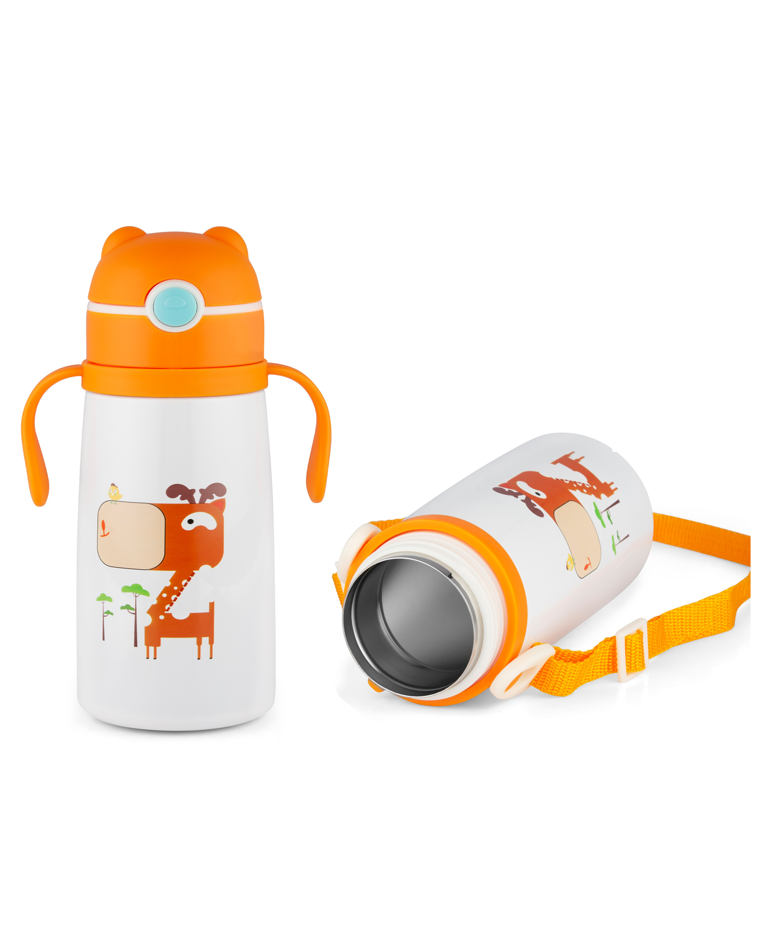 Nabhya Vacuum Insulated Double Wall Steel Body Straw Sipper, One Touch Opening-380 ml Orange-image-27