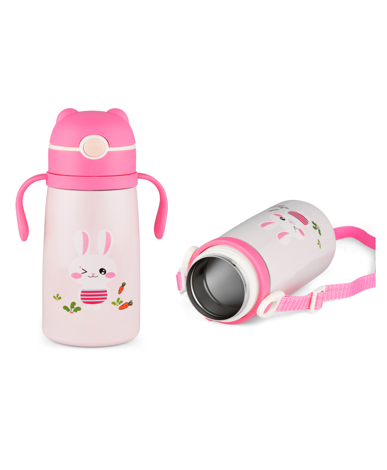Nabhya Vacuum Insulated Double Wall Steel Body Straw Sipper, One Touch Opening-380 ml Pink-picture-38