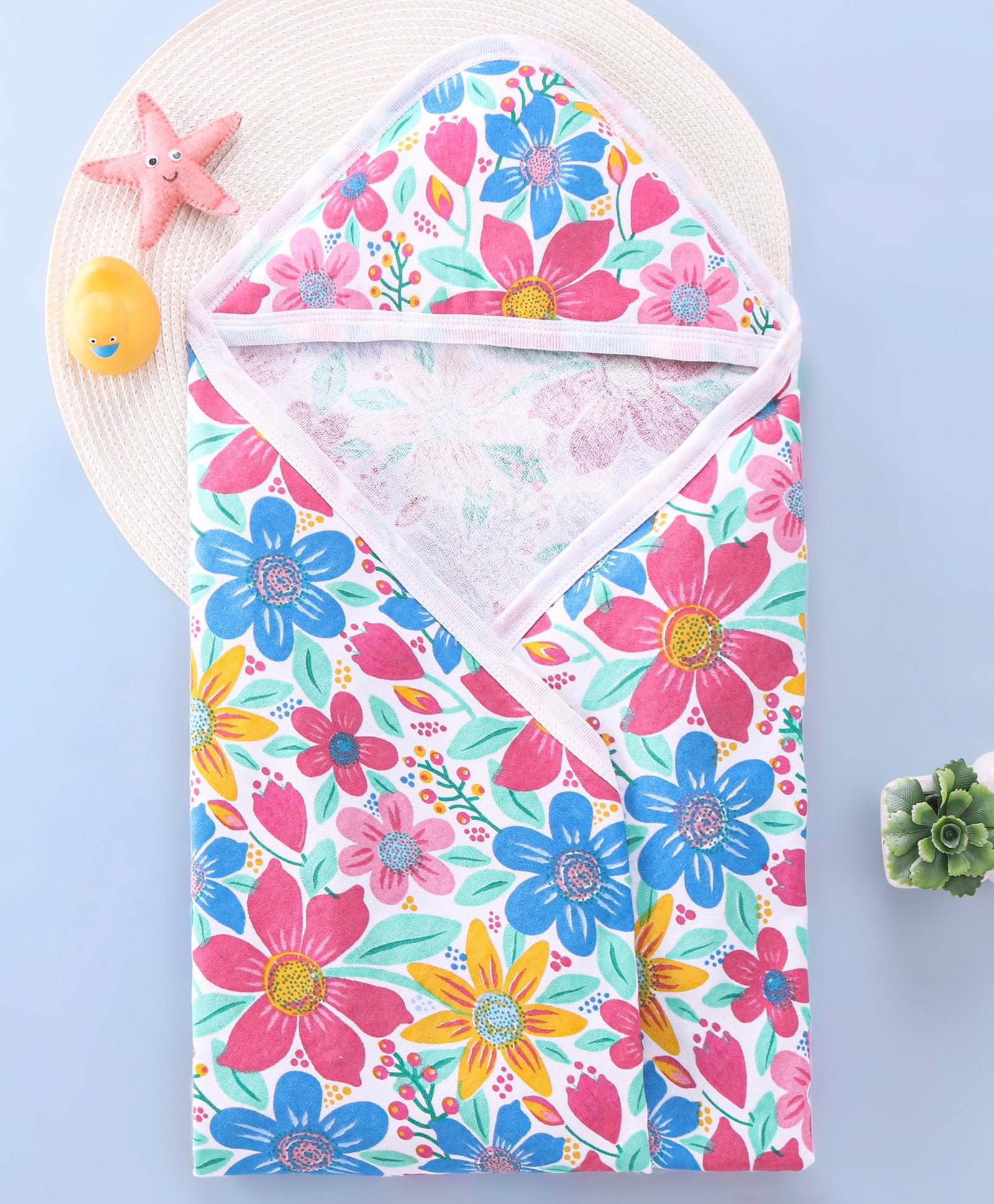 Babyhug Woven Terry Towel With Hood Floral Print L 76 x B 76 cm - Multicolour-image-28