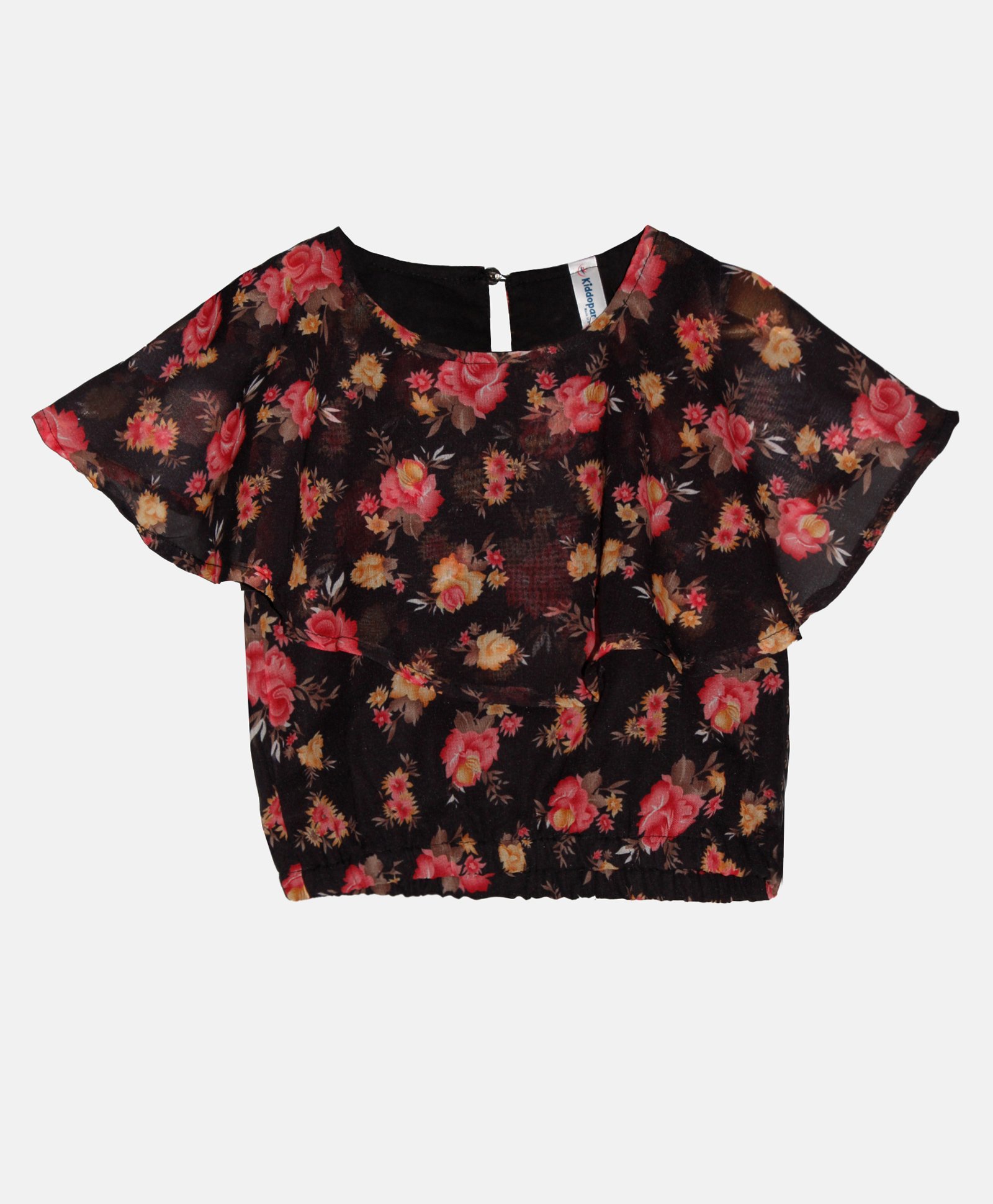 Kiddopanti Half Sleeves Floral Printed Layered Top - Navy Blue-image-28
