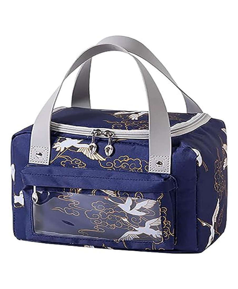 House of Quirk Insulated Reusable Lunch Bag Tote Bag for Three-Layer Thick Fabric Women Lunch Bag for School Picnic Office Outdoor Gym  - Dark Blue Bird-image-26