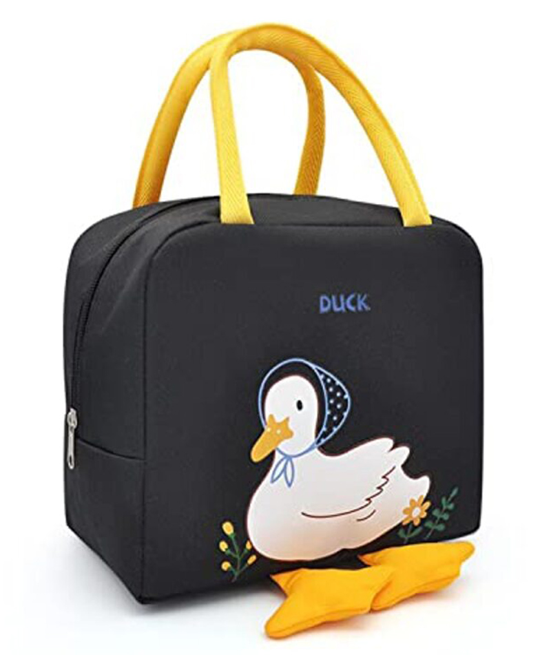House of Quirk Insulated Reusable Lunch Bag Tote Bag for Women Printed Lunch Bag for School Picnic Office Outdoor Gym - Black Duck-image-11