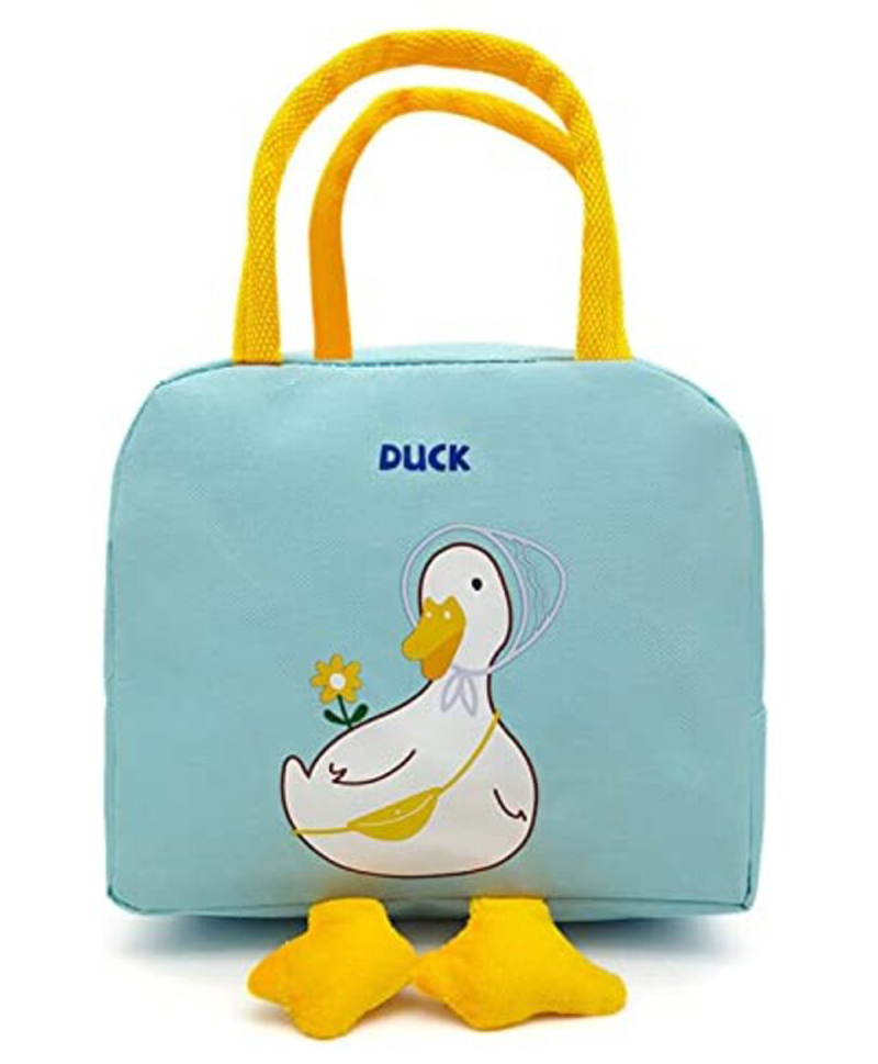 House of Quirk Insulated Reusable Lunch Bag Tote Bag for Women Printed Lunch Bag for School Picnic Office Outdoor Gym  - Blue Cute Duck   - Oxford cloth+ Thermal Insulation Material-image-23