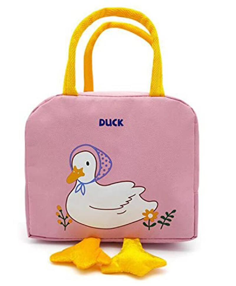 House of Quirk Insulated Reusable Lunch Bag Tote Bag for Women Printed Lunch Bag for School Picnic Office Outdoor Gym  - Pink Cute Duck-image-30