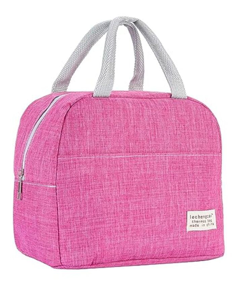 House of Quirk Insulated Reusable Lunch Bag Tote Bag for Three-Layer Thick Fabric Women Lunch Bag for School Picnic Office Outdoor Gym  - Linen Pink-image-27