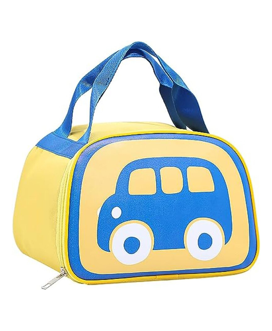 House of Quirk Insulated Reusable Lunch Bag Tote Bag Three-Layer Thick Fabric for School  Picnic  Office  Outdoor Gym   - Small Bus Yellow/Light Blue-image-39