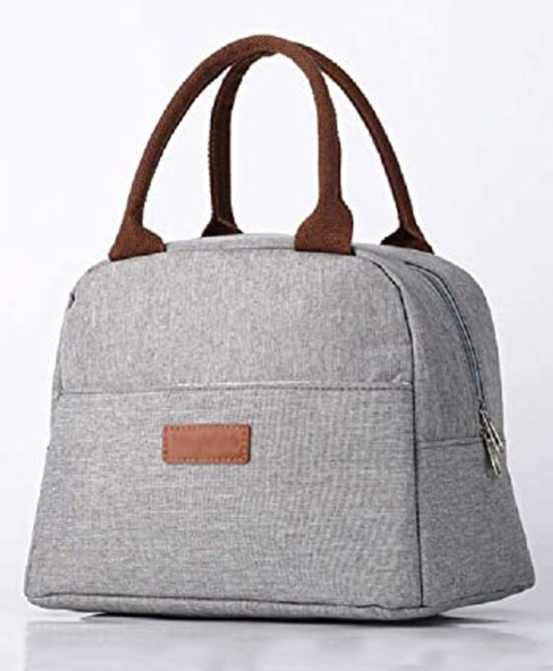 House of Quirk Insulated Nylon Reusable Lunch Bag Tote Bag for Women Printed Lunch Bag for School Picnic Office Outdoor Gym  - Large Grey-image-31