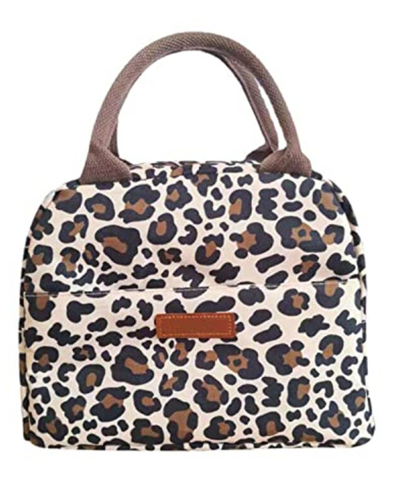 House of Quirk Insulated Reusable Lunch Bag Tote Printed Bag for School Picnic Office  - Leopard  Oxford-image-1