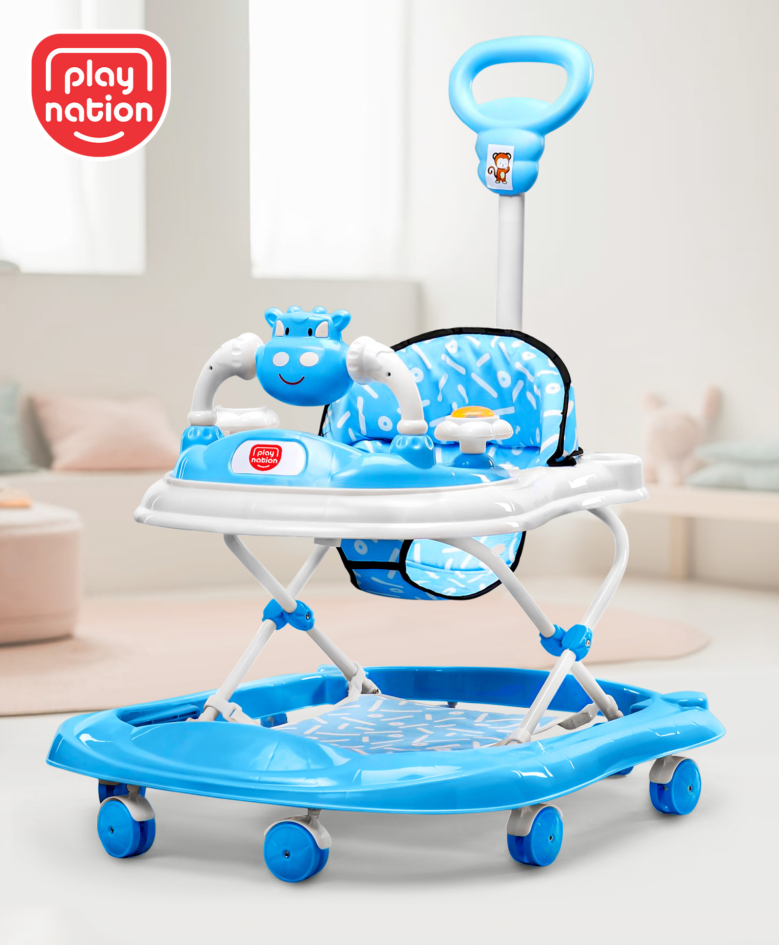 Play Nation Foldable Baby Walker with Parental Push Handle - Blue-image-37