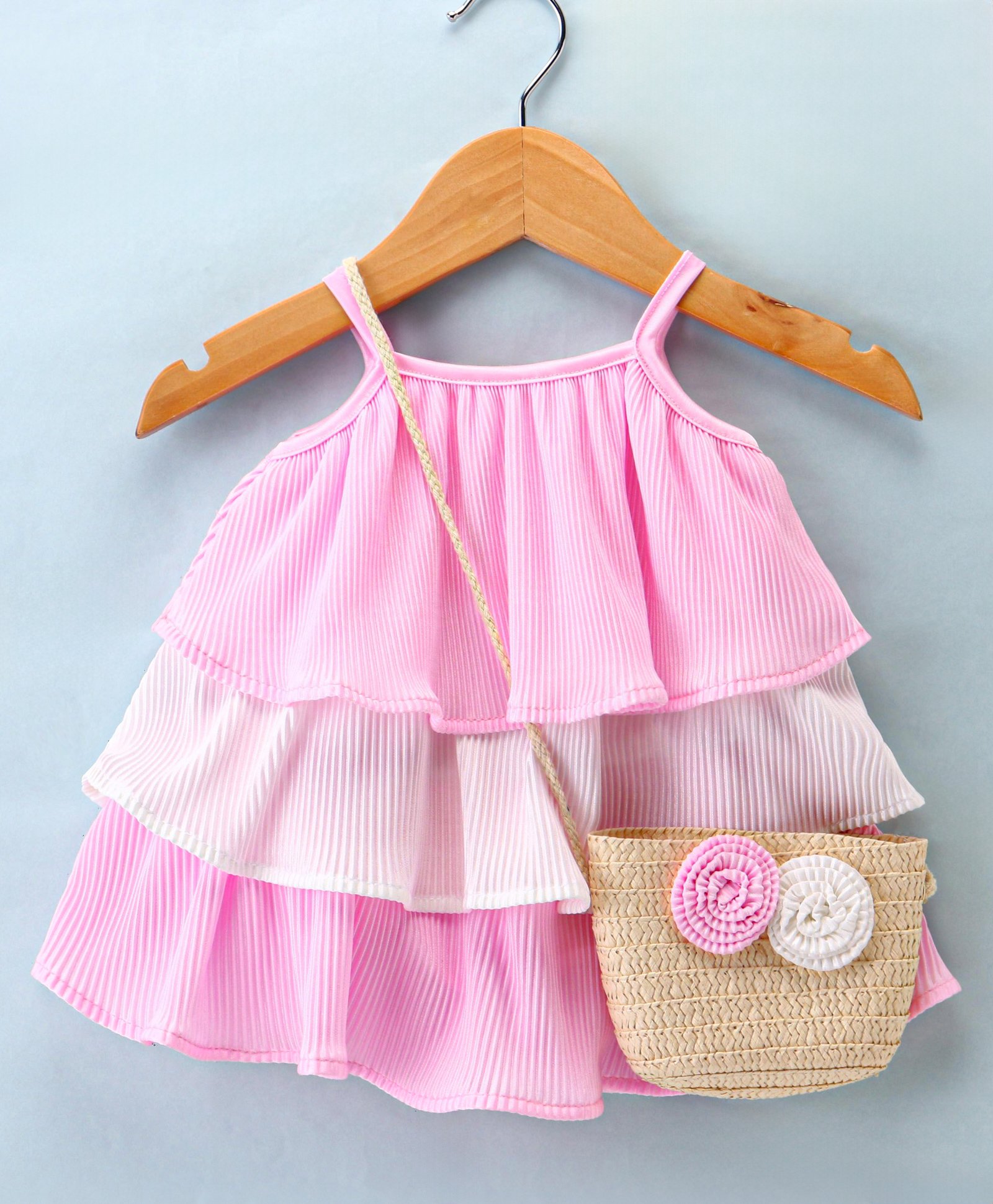 Little Kangaroos Sleeveless Layered Party Top with Sling Bag Floral Applique - Pink-image-15